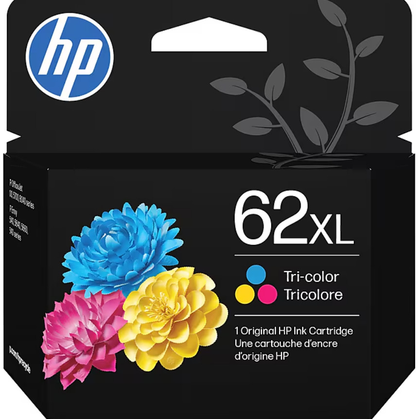 HP 62XL Tri-Color High Yield Ink Cartridge, Print Up to 415 Pages (C2P07AN#140)