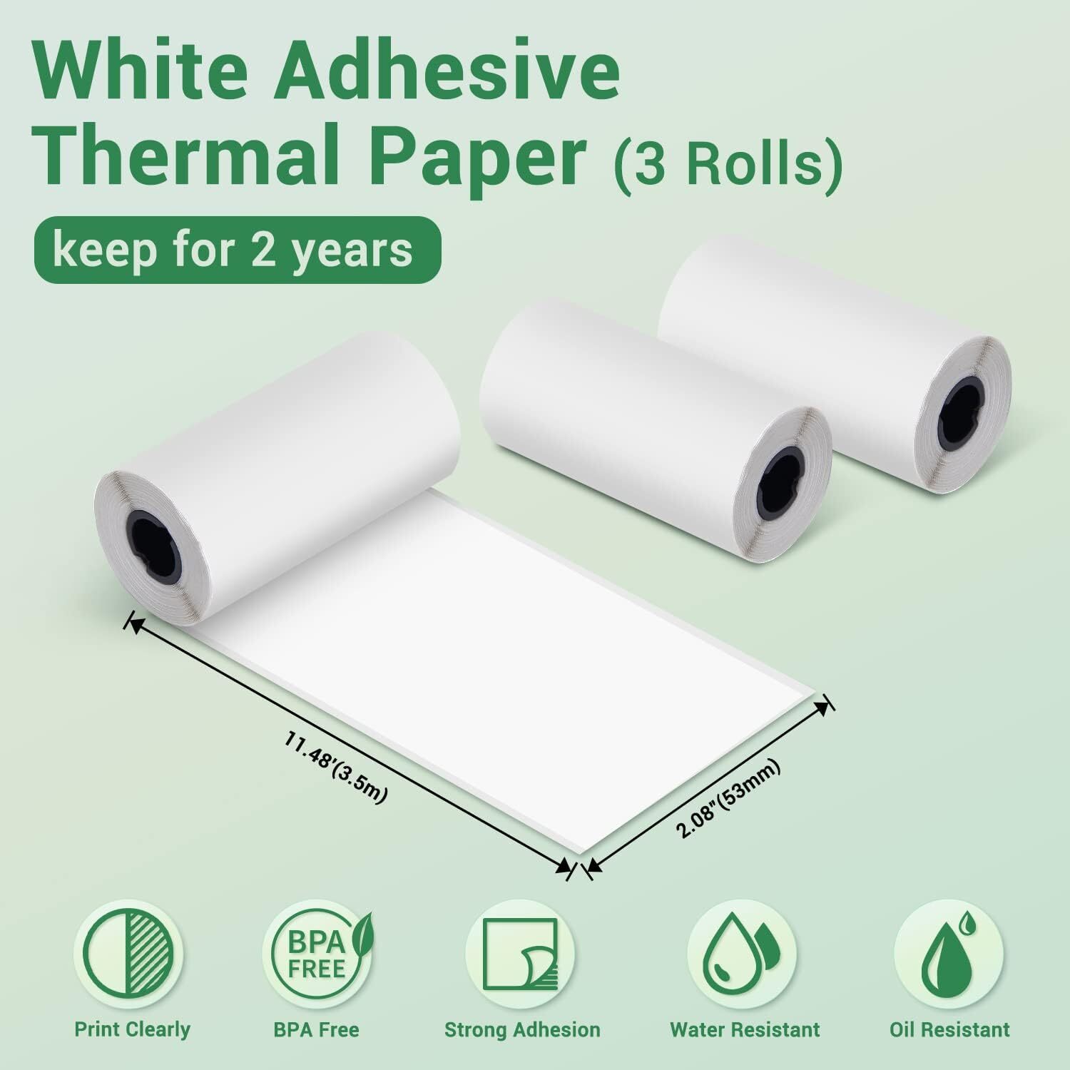 3 Rolls Sticker Self-Adhesive White Thermal Paper for Phomemo M02 M03 M04S M04AS