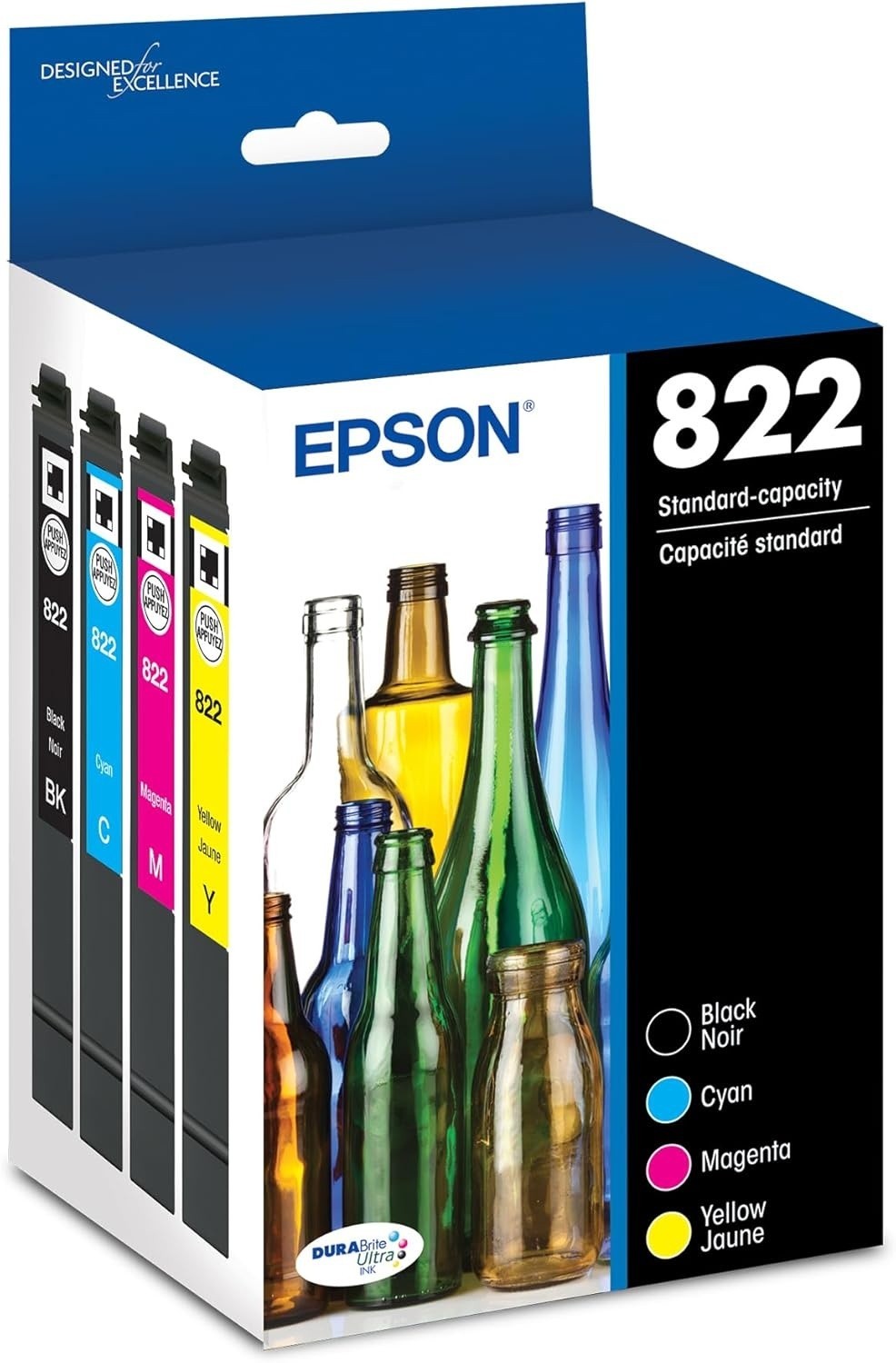 Epson 822, Color Standard-Capacity Ink Cartridges, C/M/Y/K 4-Pack