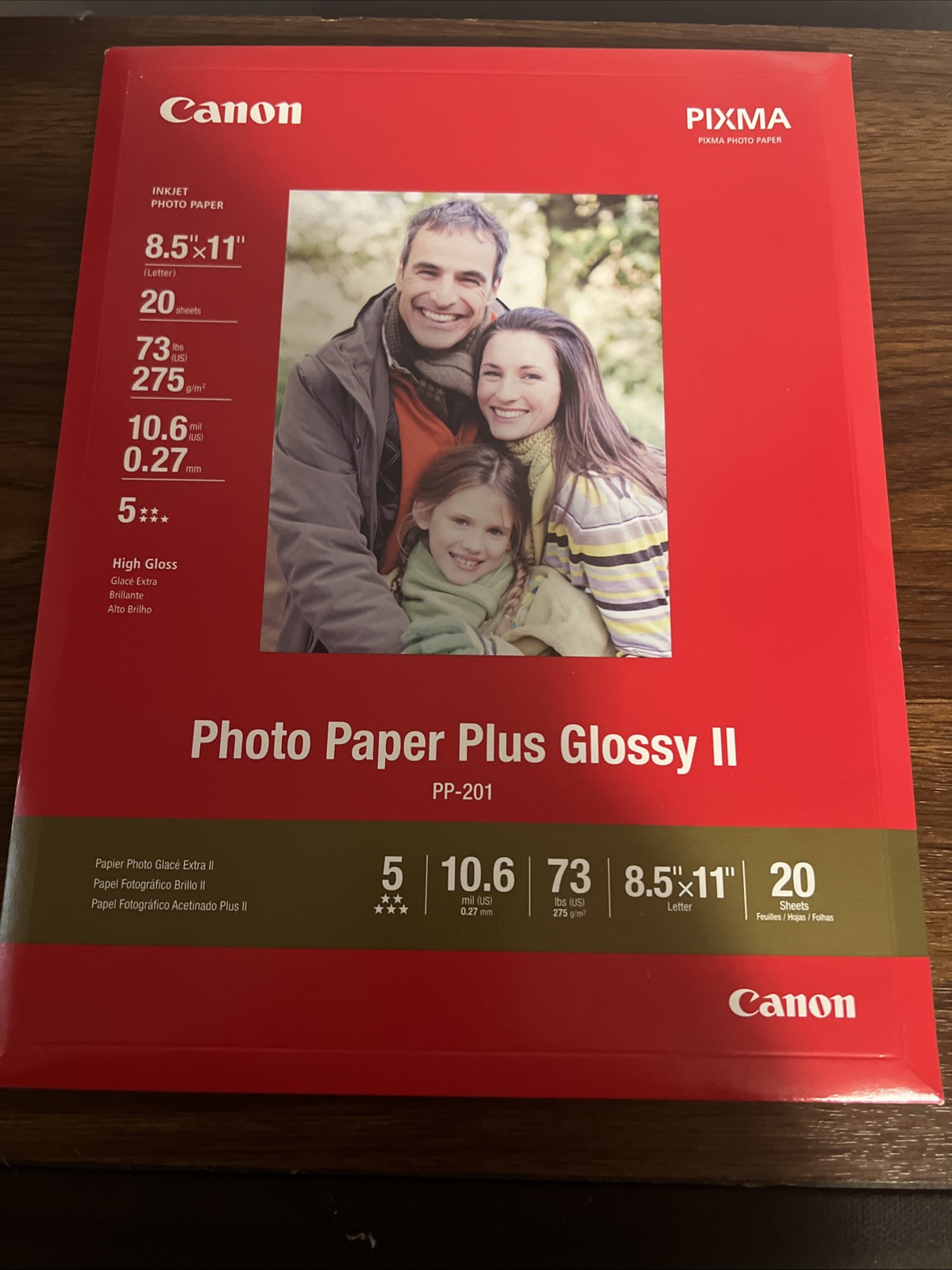 Canon Pixma Inkjet Photo Paper Plus Glossy II 8.5×11 73 lb. 275g/m 20 sheets