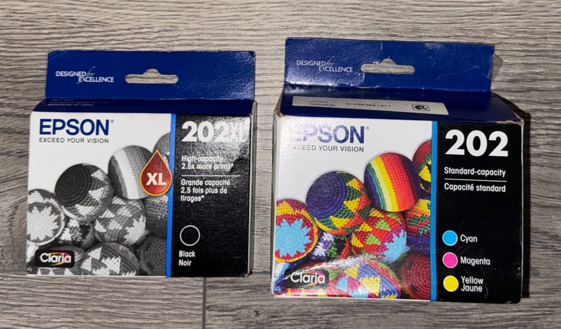 Genuine Epson 202XL Black & 202 Cyan Magenta Yellow Ink Cartridges Dated 10/27+Q