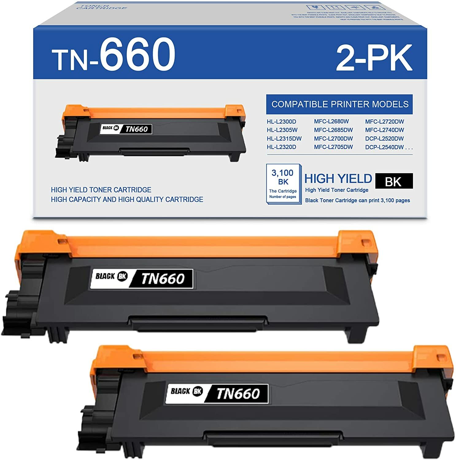 2PK TN660 TN630 Toner Cartridge Black for Brother TN-660 MFC-L2700DW DCP-L2540DW