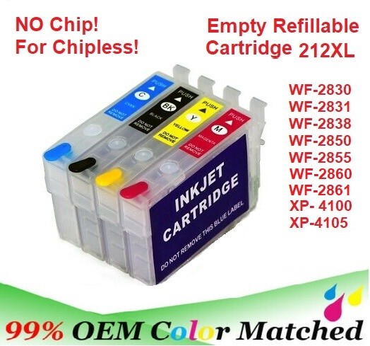 212XL 212 Alternative No Chip Refillable Cartridge for WF-2830 WF-2850 XP-4100