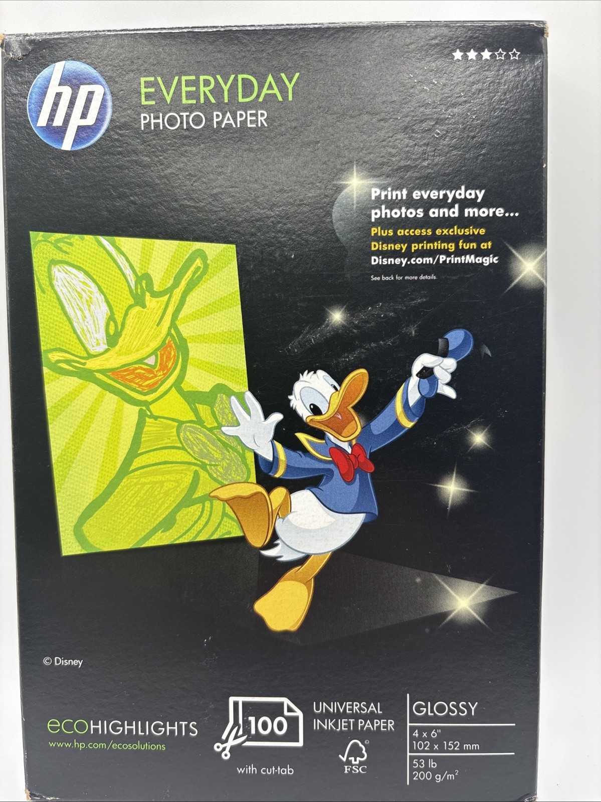 HP Everyday Photo Paper 100 sheet Universal Inkjet Glossy 4×6 Disney Picture NEW