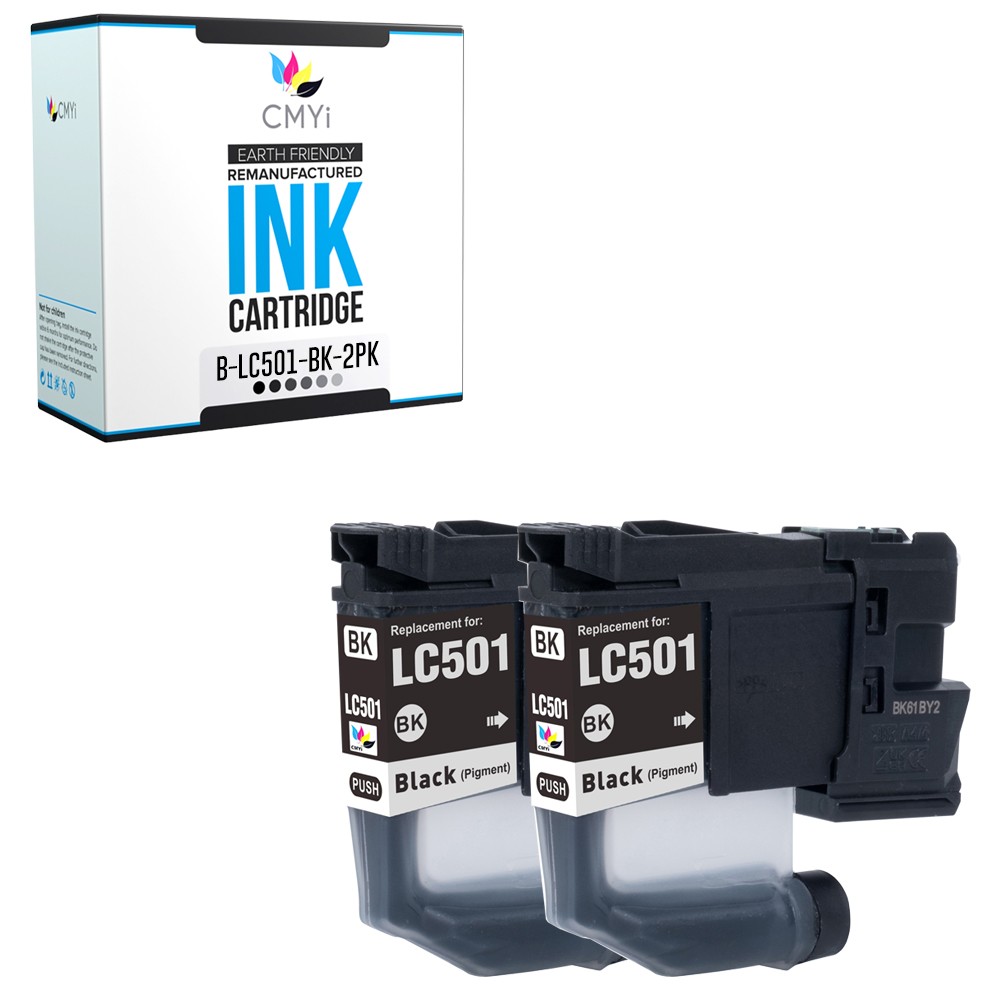 2PK Compatible LC501BK Ink Cartridges fits Brother MFC-J1260DW, J1360DW, J1410DW