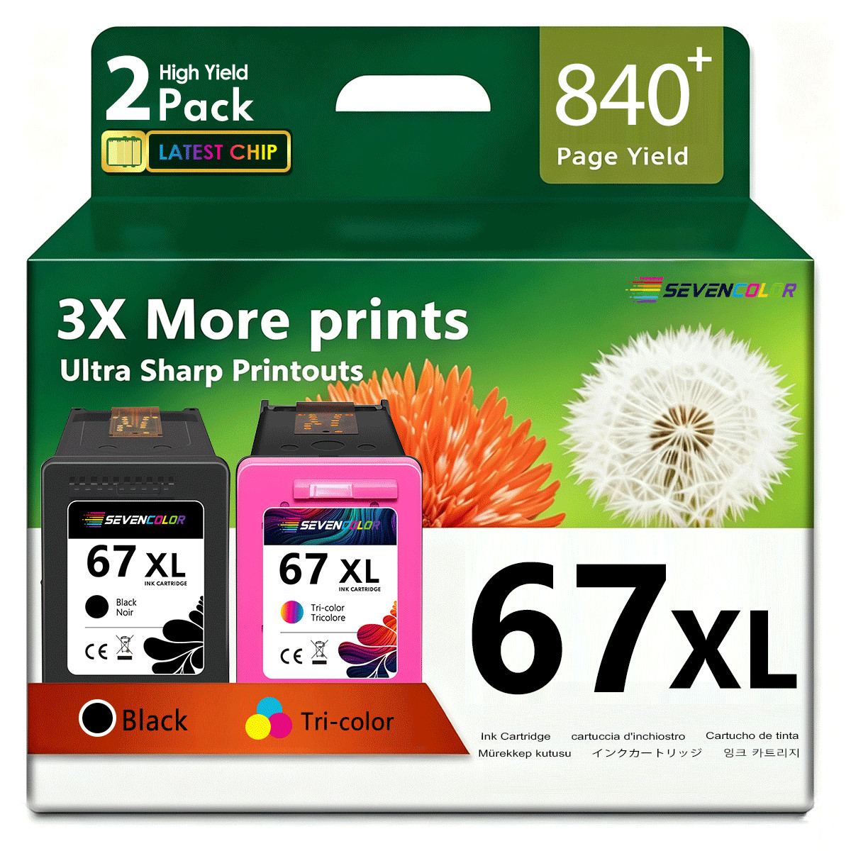 67XL Black and 67XL Tri-Color High-Yield Ink Cartridge 2 Pack