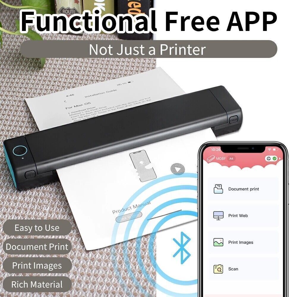 A4 Portable Mini Wireless Bluetooth Inkless Thermal Printer Tattoo Paper lot