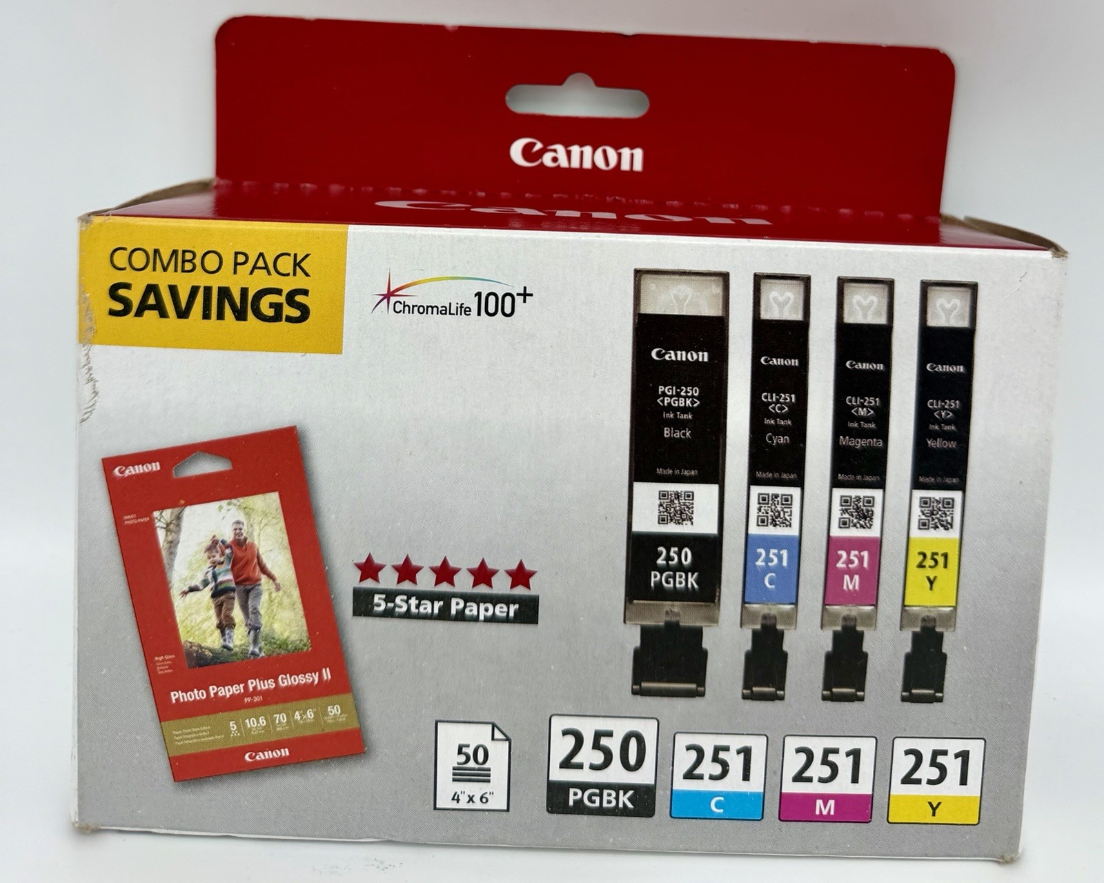 Canon PGI-250/CLI-251 Combo Pack Genuine OEM w/50 Sheets Photo Paper B/C/M/Y