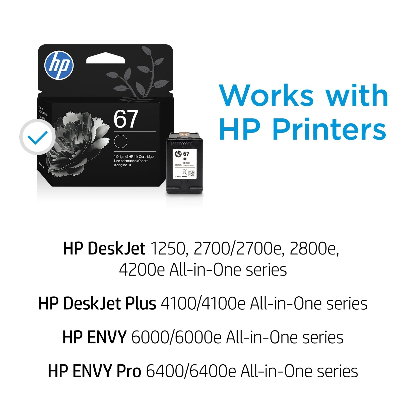 HP 67 Black Original Ink Cartridge, Expiration: 2027