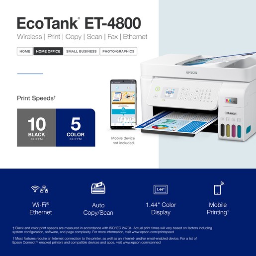 Epson EcoTank ET-4800 Wireless Printer – Certified Refurbished