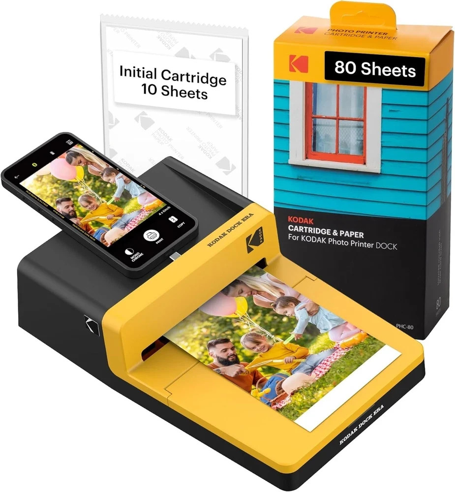 KODAK Dock plus 4PASS Instant Photo Printer, 4X6 Inches, 90 Sheets Bundle