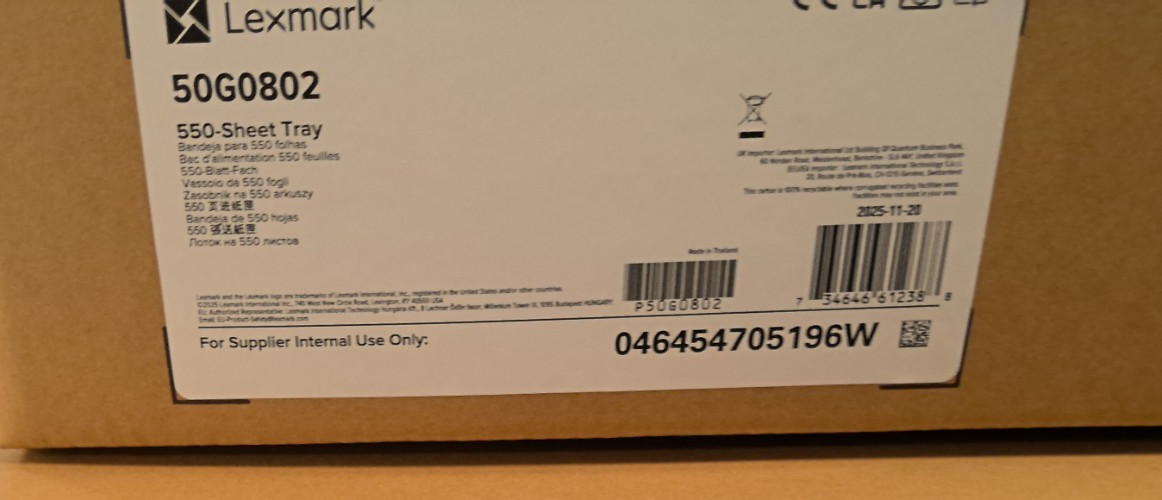 NEW Lexmark 50G0802 PRINTER 550-Sheet Tray