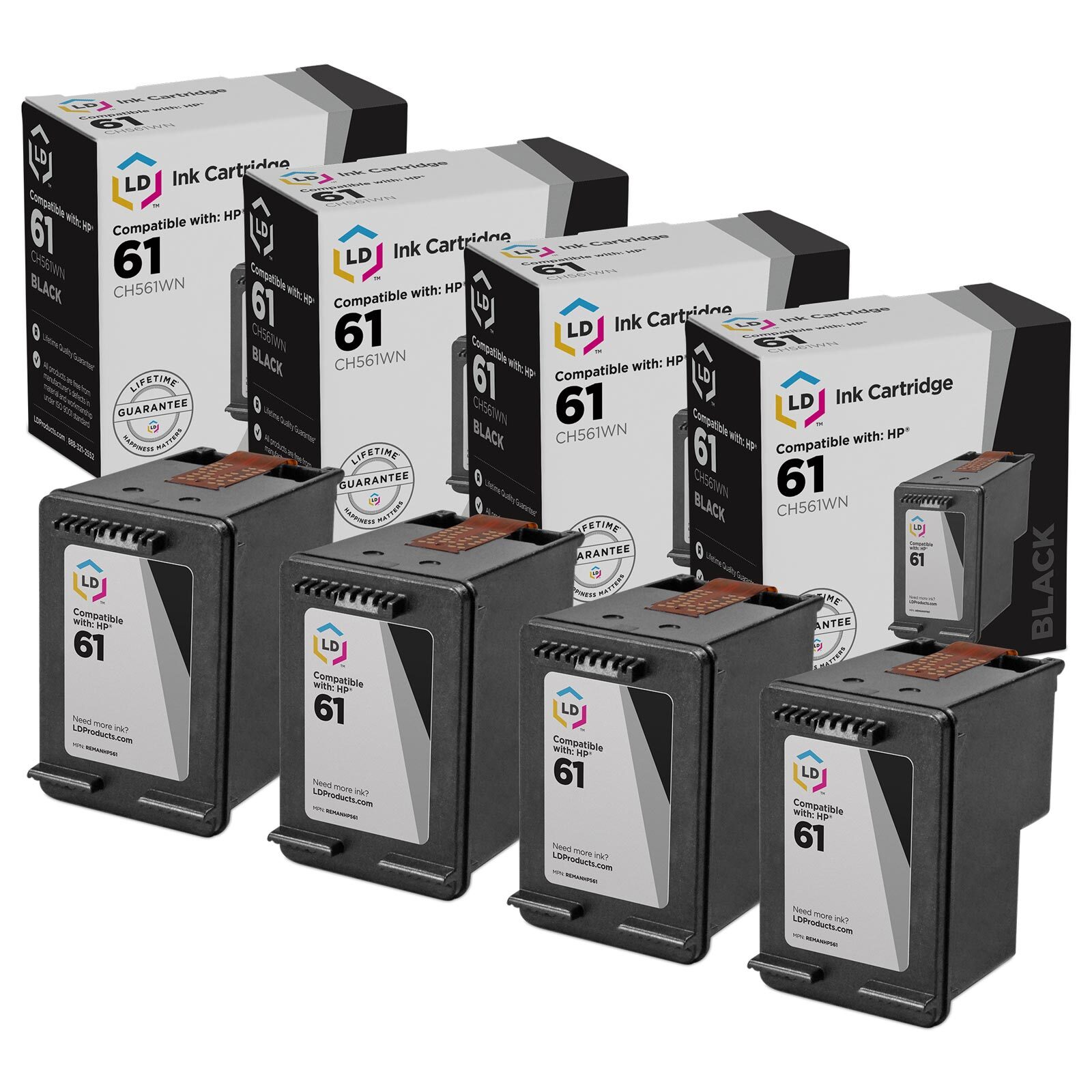 LD Replacement Replacement for HP 61 CH561WN Black Ink Cartridge, 4-Pack