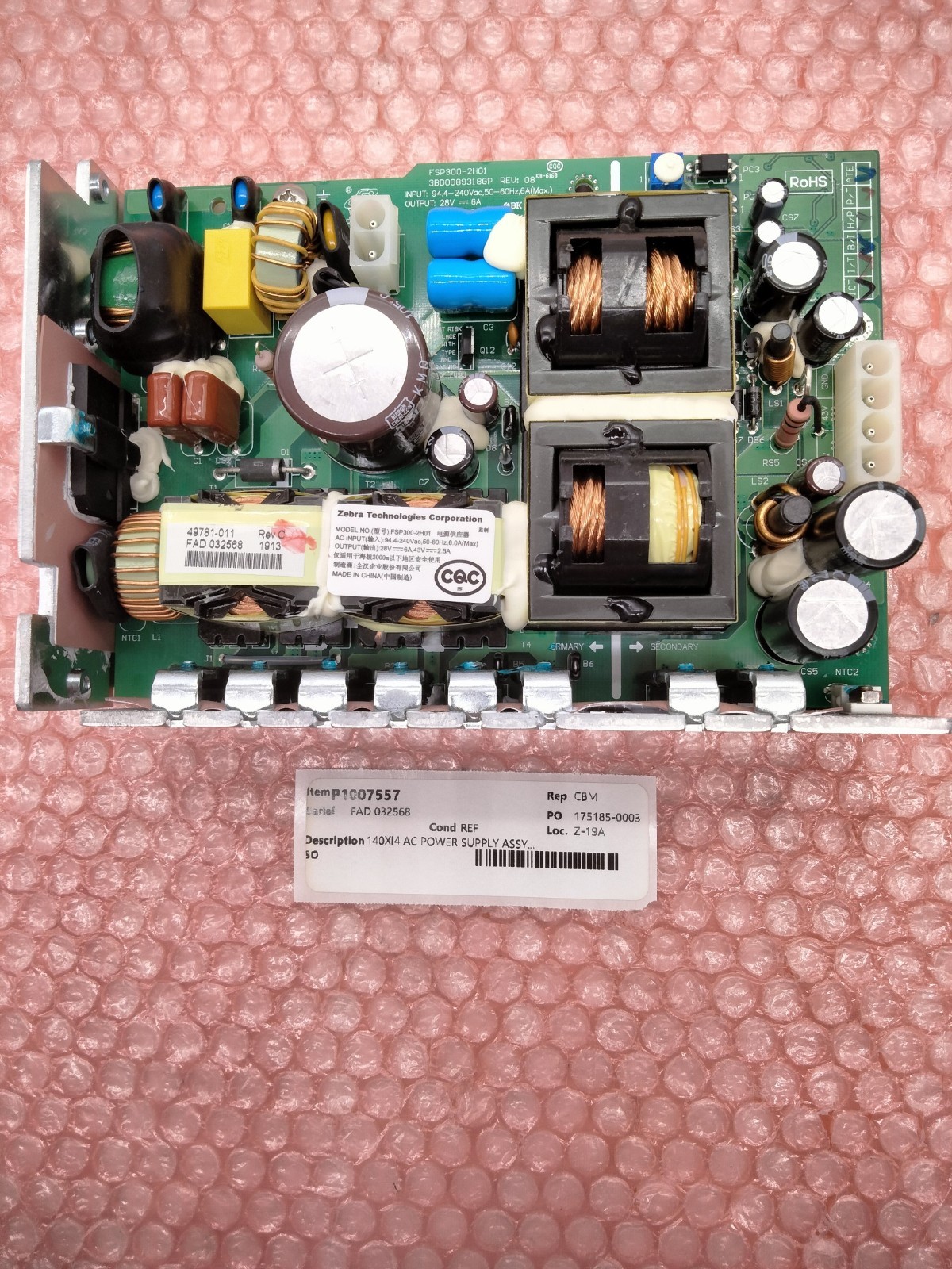 ZEBRA P1007557 140XI4 AC POWER SUPPLY
