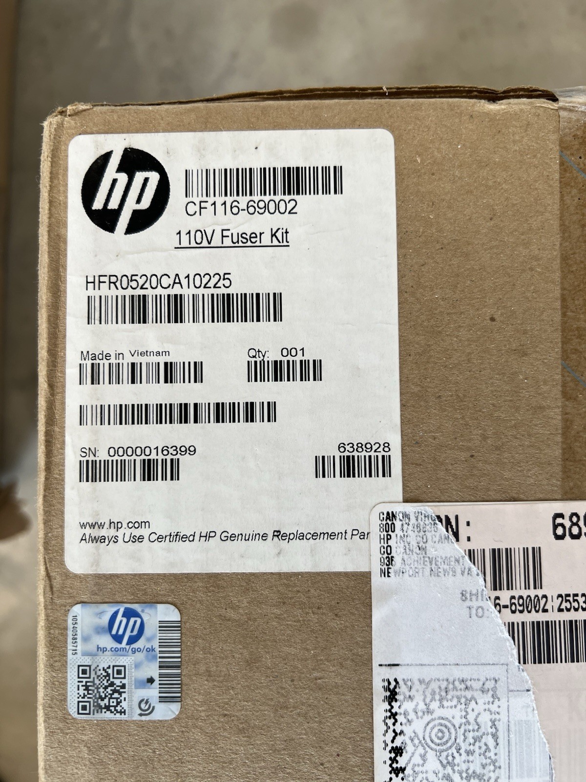 HP Service maintenance/fuser kit – For 110VAC and 220VAC (CF116-69002)