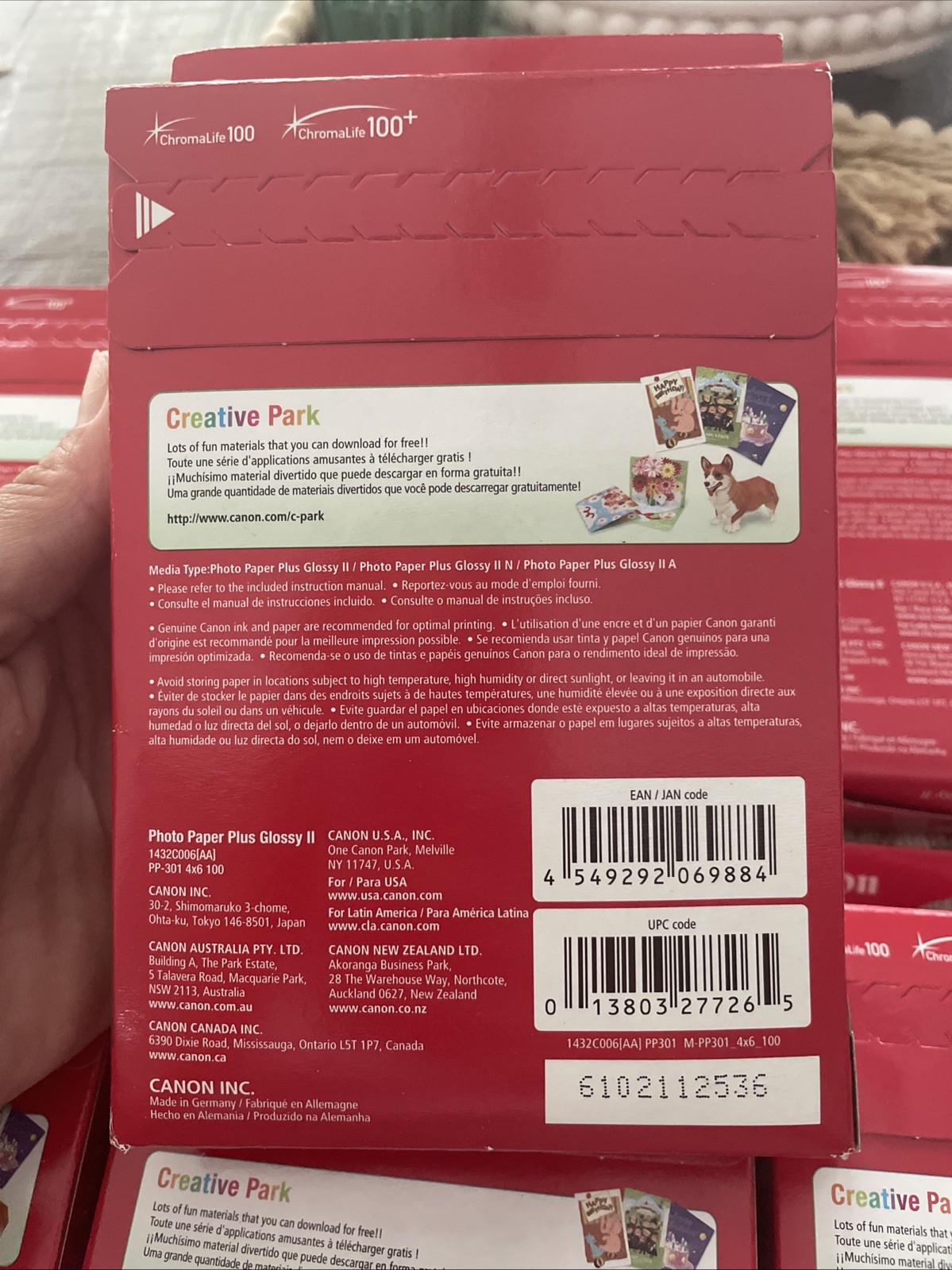 Lot Of 8 Canon PP-301 Photo Paper Plus Glossy II 4×6 inch 100 Sheets One Opened