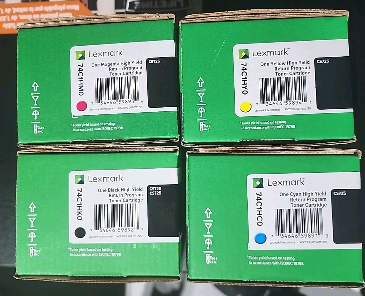 Lexmark High Yield toners 74c1hk0 74c1hm0 74c1hY0 74c1hc0 set. -New