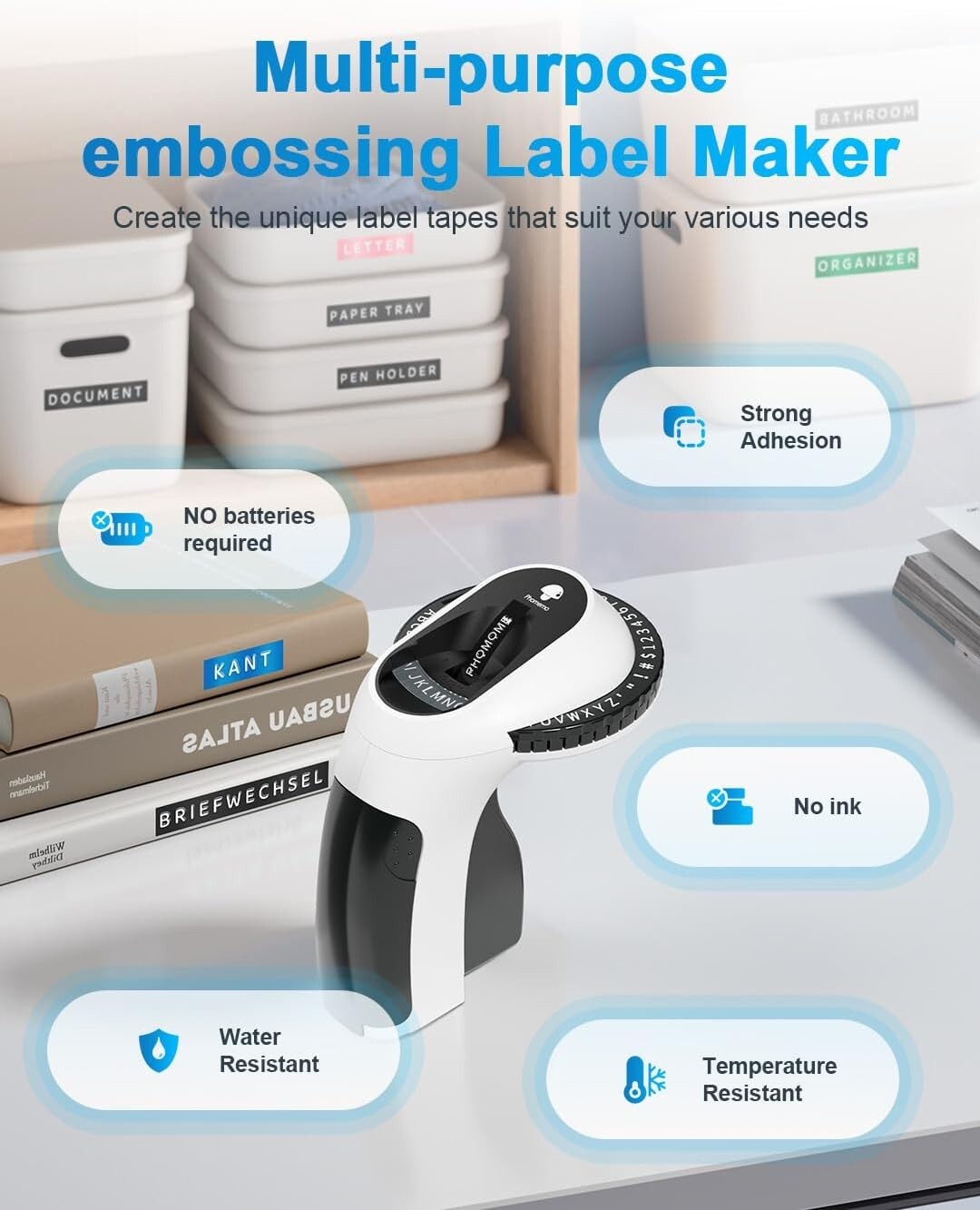 3D Embossing Label Maker with 5/6 Color Label Tapes 3/8″ for Dymo Omega Xpress