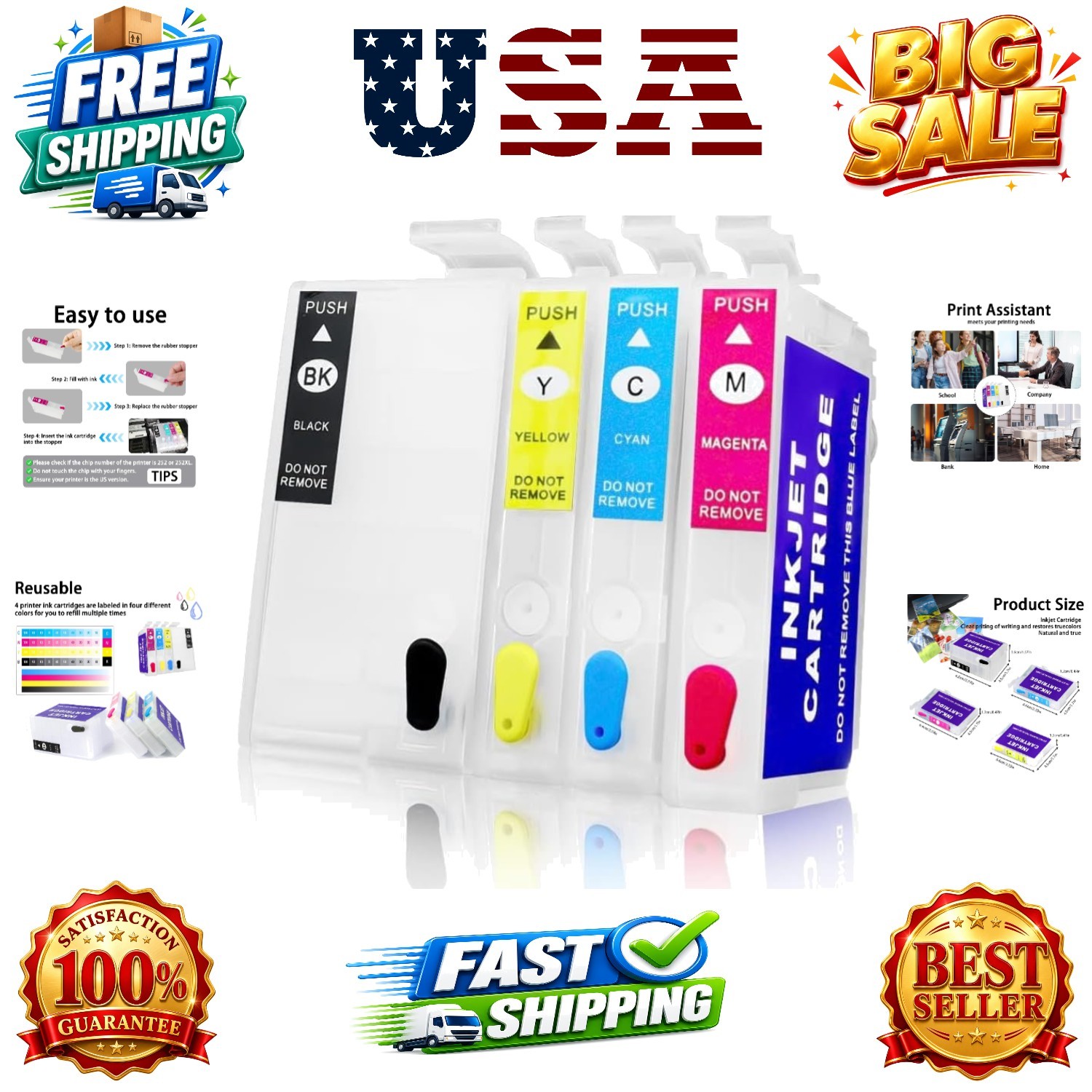 Sublimation Ink Refill Bottles, Sublimation Ink Cartridges 4 Pack | Refillabl…