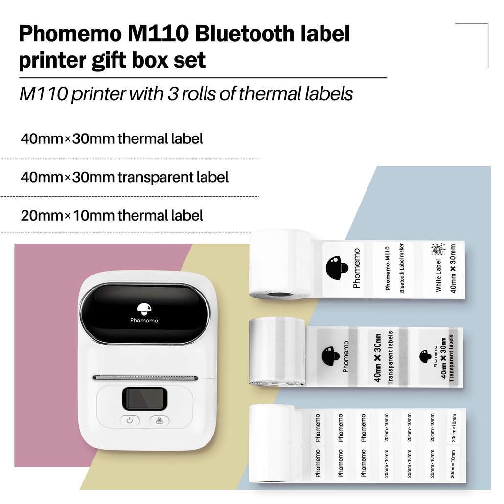 Phomemo M110 Bluetooth Printer Thermal Barcode Printer Best Gift +3 Roll Paper