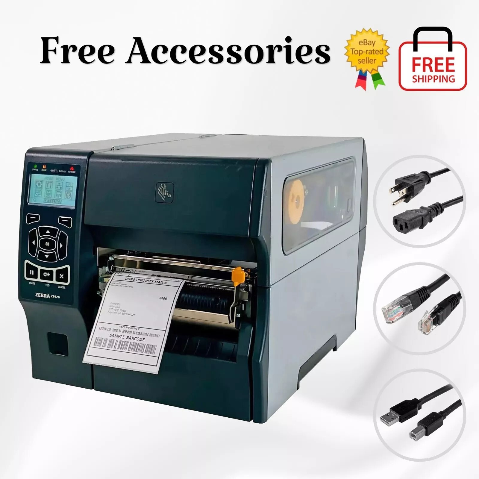 TESTED Zebra ZT420 Industrial 6″ Wide Label Printer 300 dpi Peel LAN USB BT
