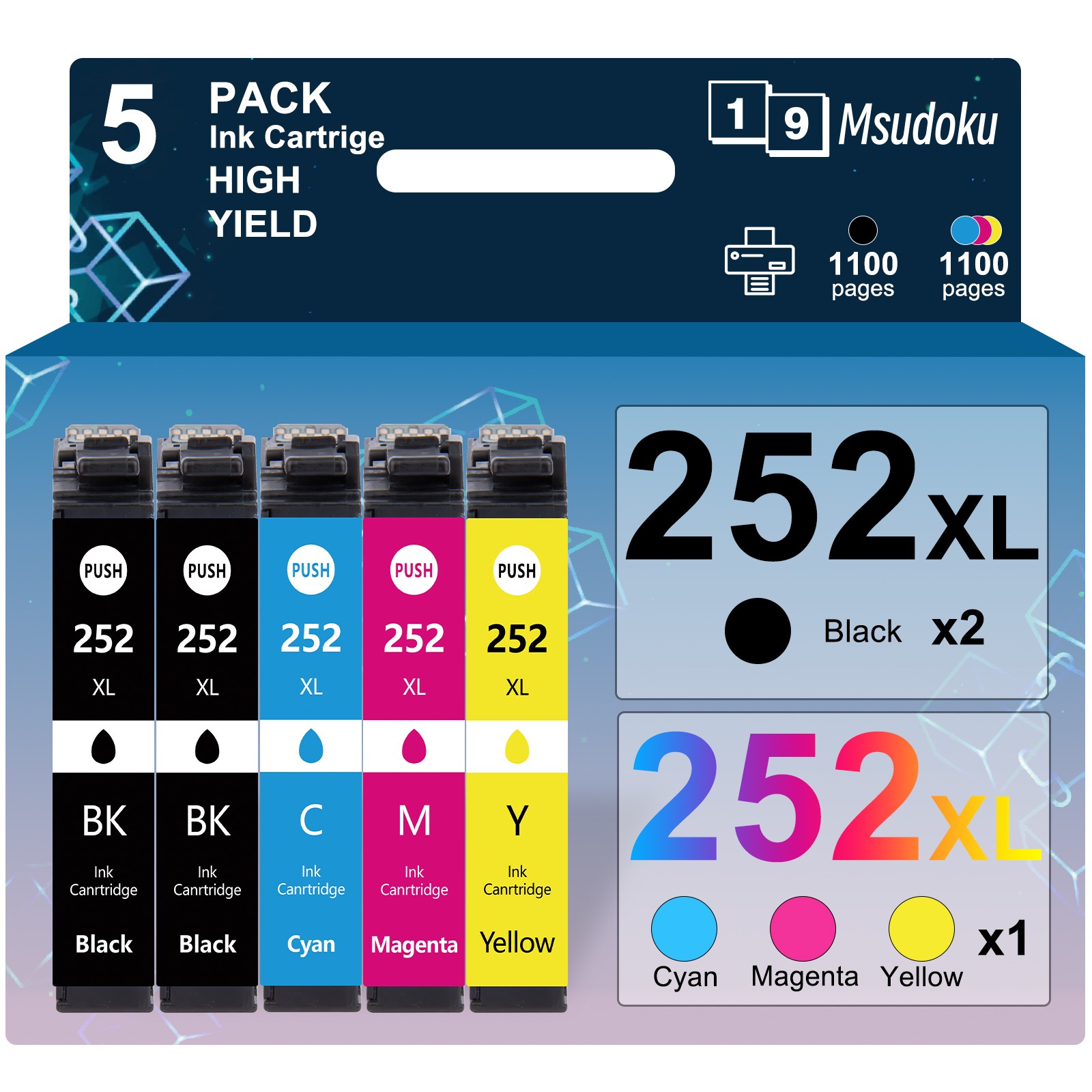 5PK 252XL T252XL Ink Cartridges for Epson WorkForce WF-3620 WF-3640 WF-7110