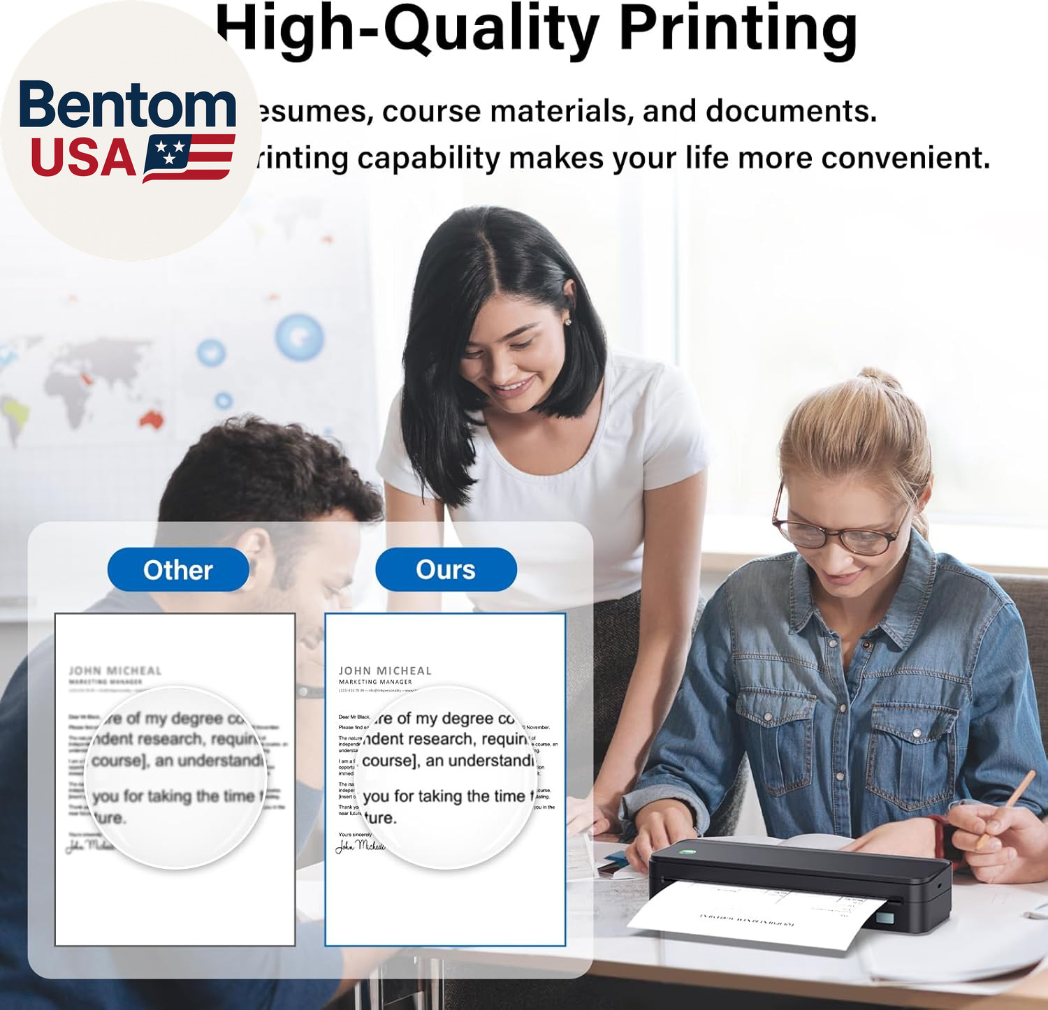 Inkless Portable Printer for Travel, Wireless Thermal Printer Supports 8.5 X 11