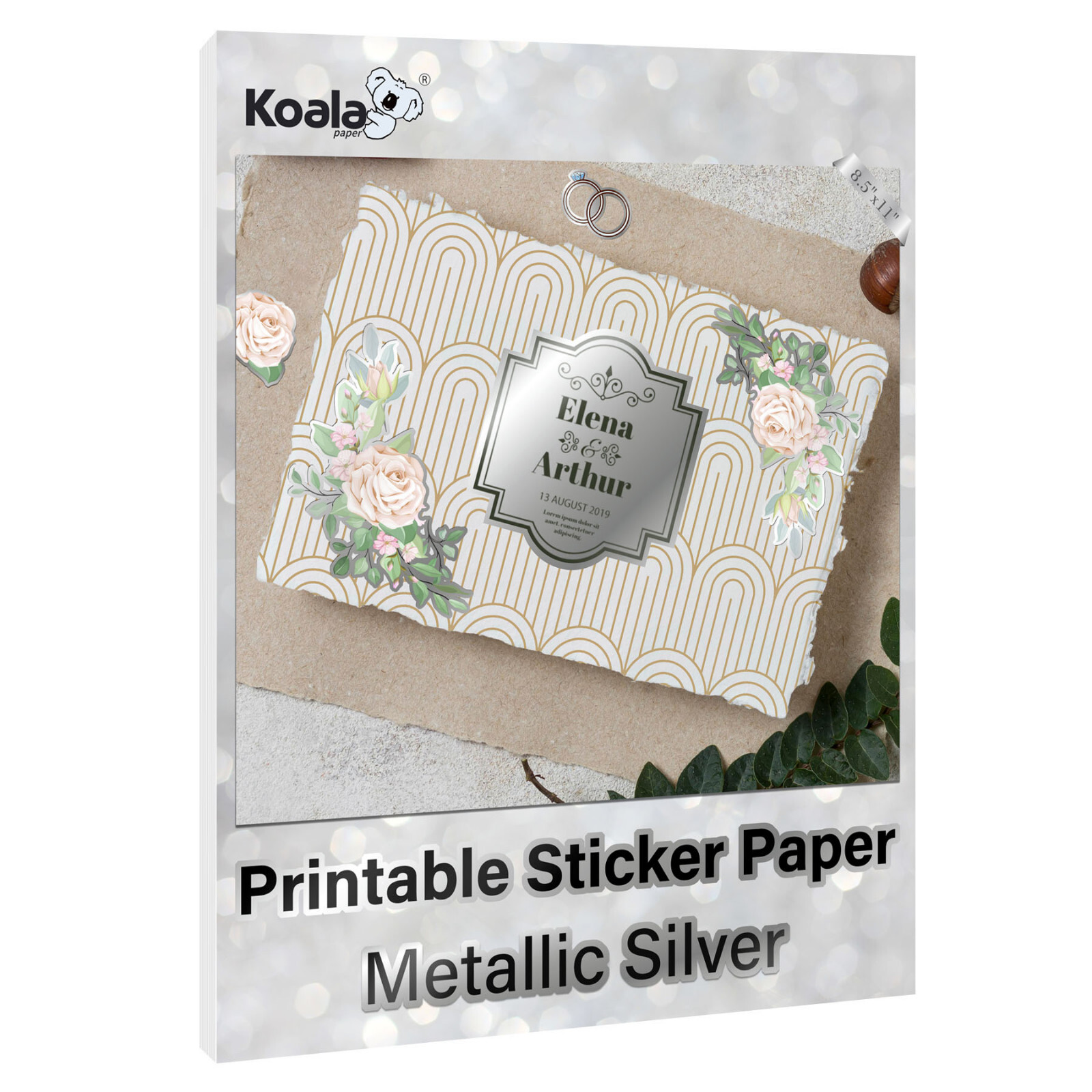 Koala Printable Sticker Paper for Inkjet & Laser Printer, Metallic Silver Glossy