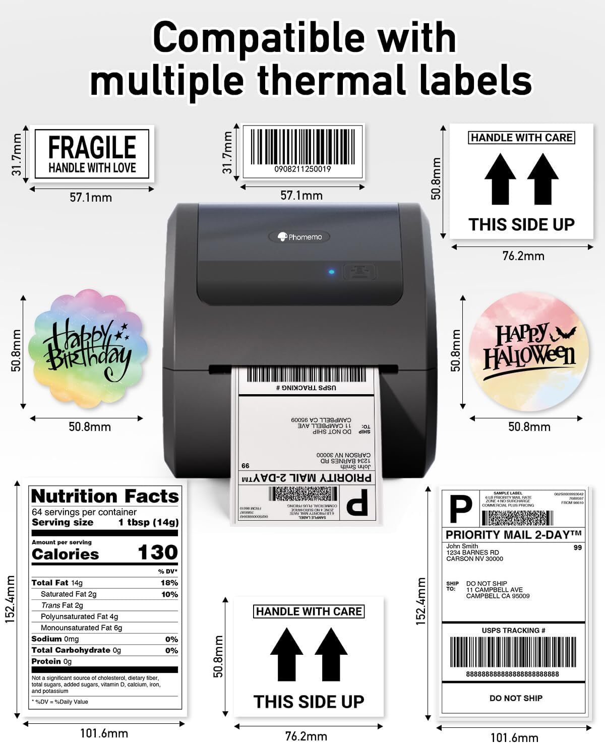 Phomemo 4×6 Shipping Label Printer Thermal Barcode Desktop Printer or Labels lot