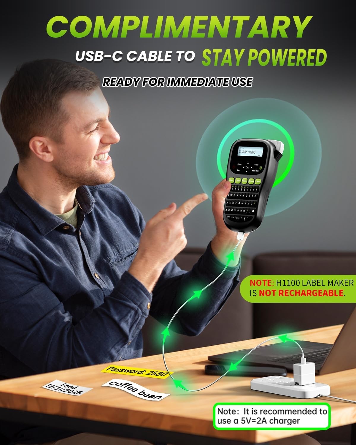 Phomemo H1100 Industrial Label Maker Handheld Labeler with LCD Backlit Screen