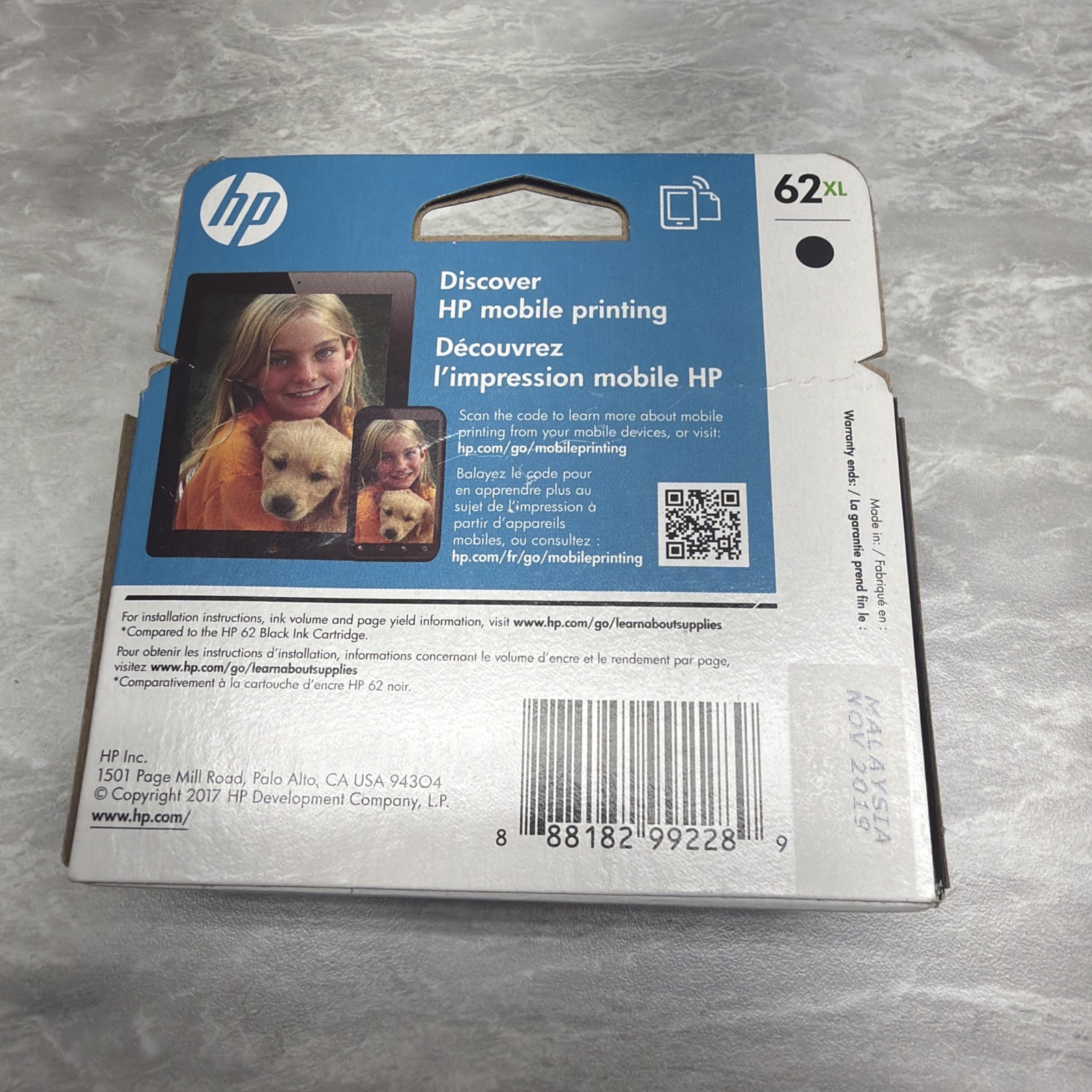 Genuine HP 62XL Black Ink Cartridge Expired Nov 2019 Factory Sealed OEM
