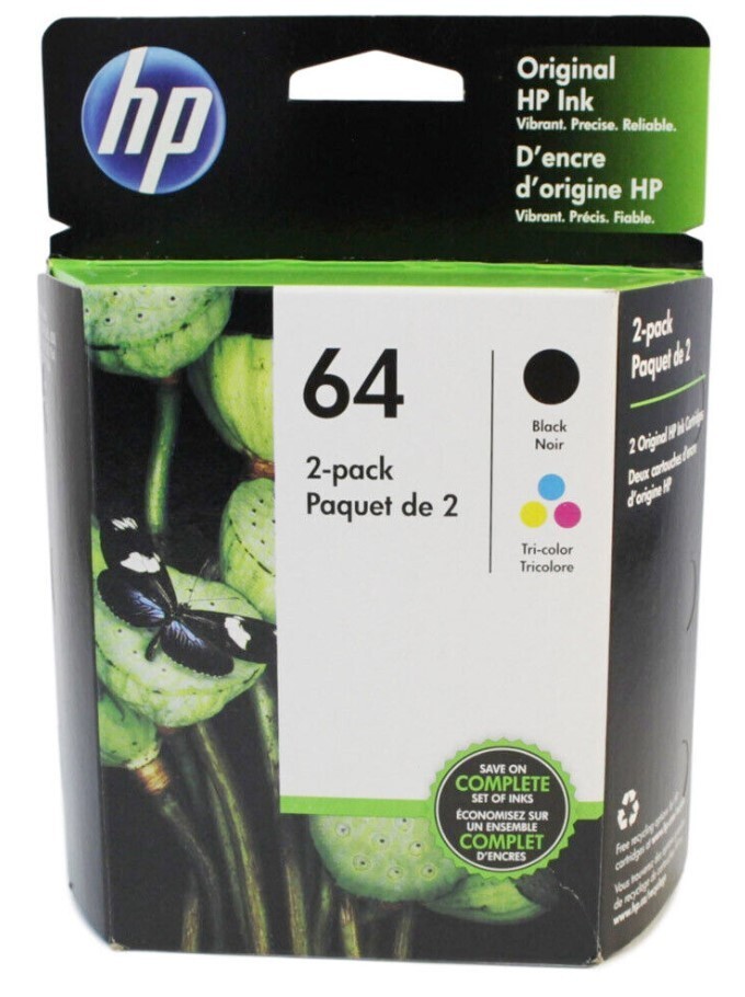HP 64 Black Tricolor Ink Cartridge Set X4D92AN N9J89AN N9J90AN Exp 2025+ Sealed