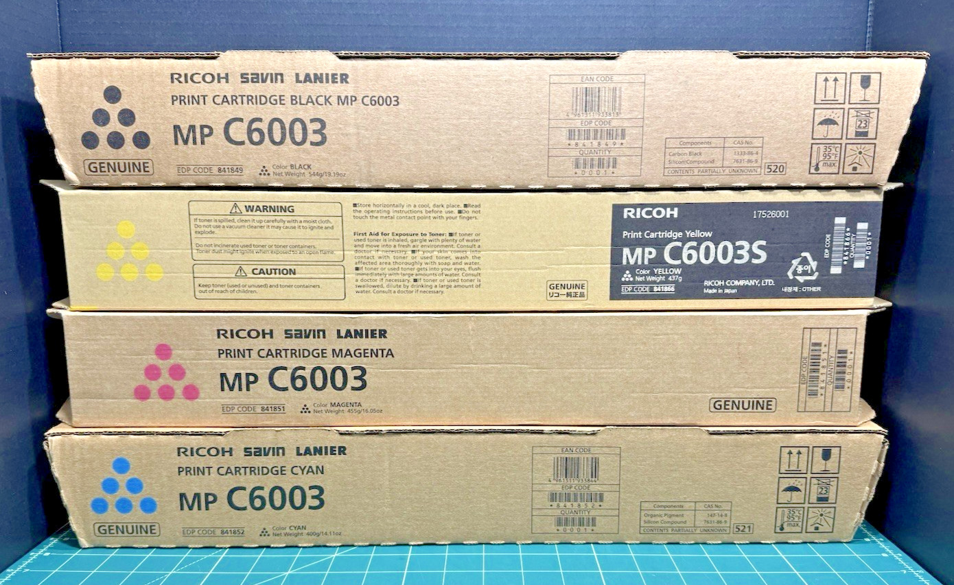 Ricoh MP C6003 OEM Toner Cartridge Set KYMC 841849 841850 841851 841852 4-Pack