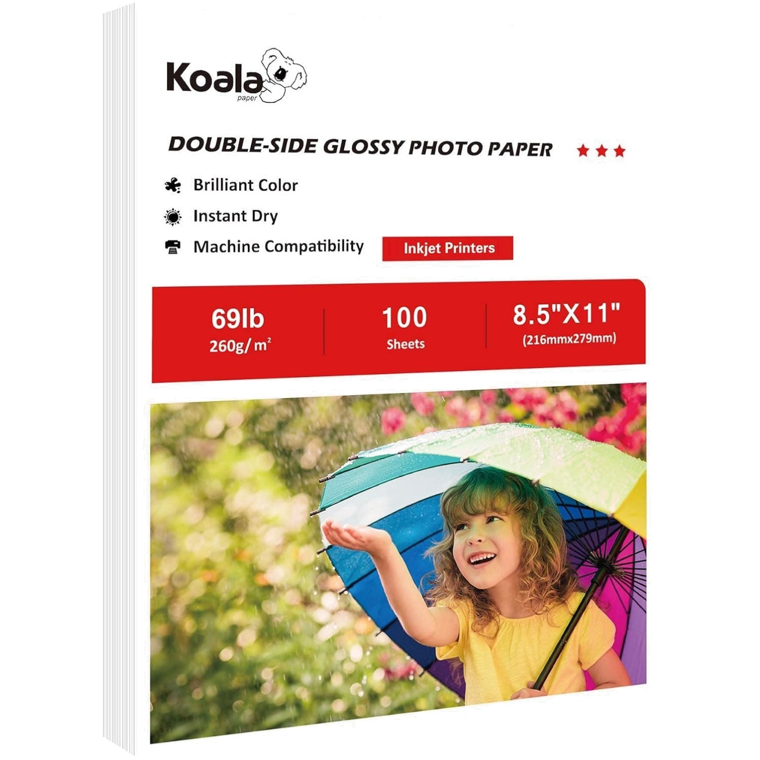 Professional Grade Double-Sided Glossy Photo Paper, 8.5×11, 100 Sheets, 260gsm