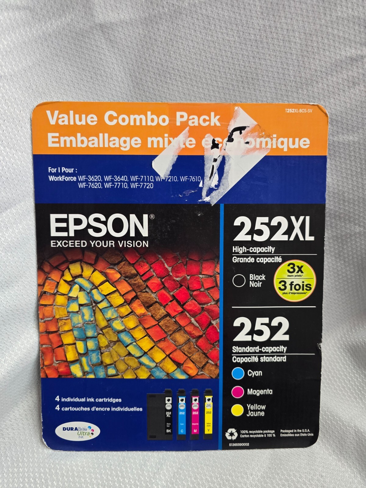 Epson 252XL/252 Black/Tri-Color Ink Cartridge 4 Pack Genuine OEM – EXP 08/21
