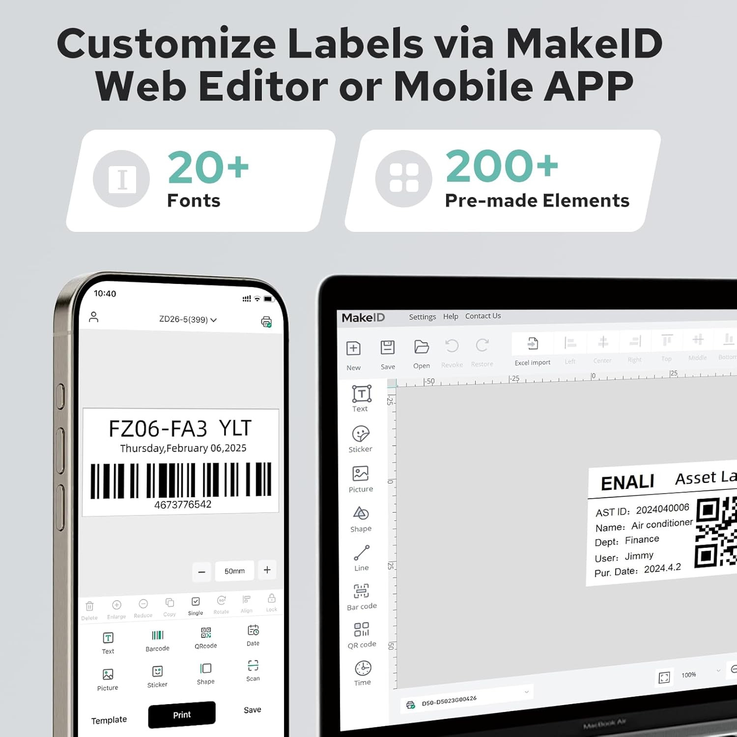 D50 Industrial Label Printer – Heavy-Duty, Mobile & PC Compatible, 2600mAh Batte