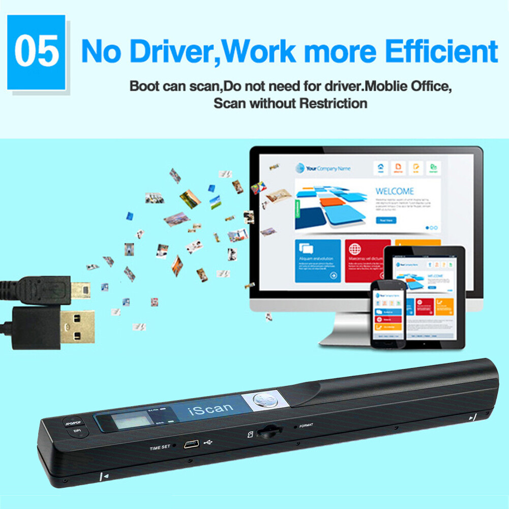 900Dpi Handheld Portable Mini Scanner Document Photo A4 Scan to PDF JPG Wireless