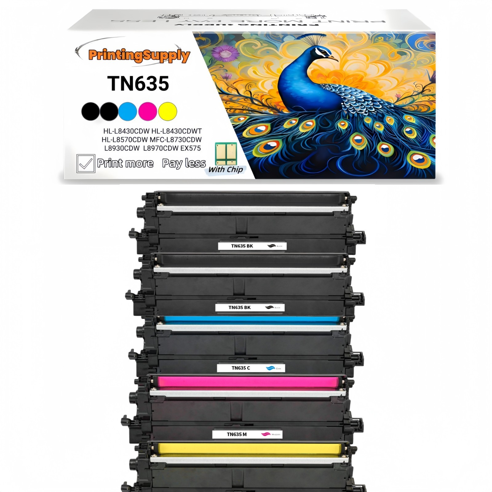 5PK TN635 BKCMY Toner For Brother MFC-L8730CDW L8930CDW L8970CDW EX575 HL-L8430