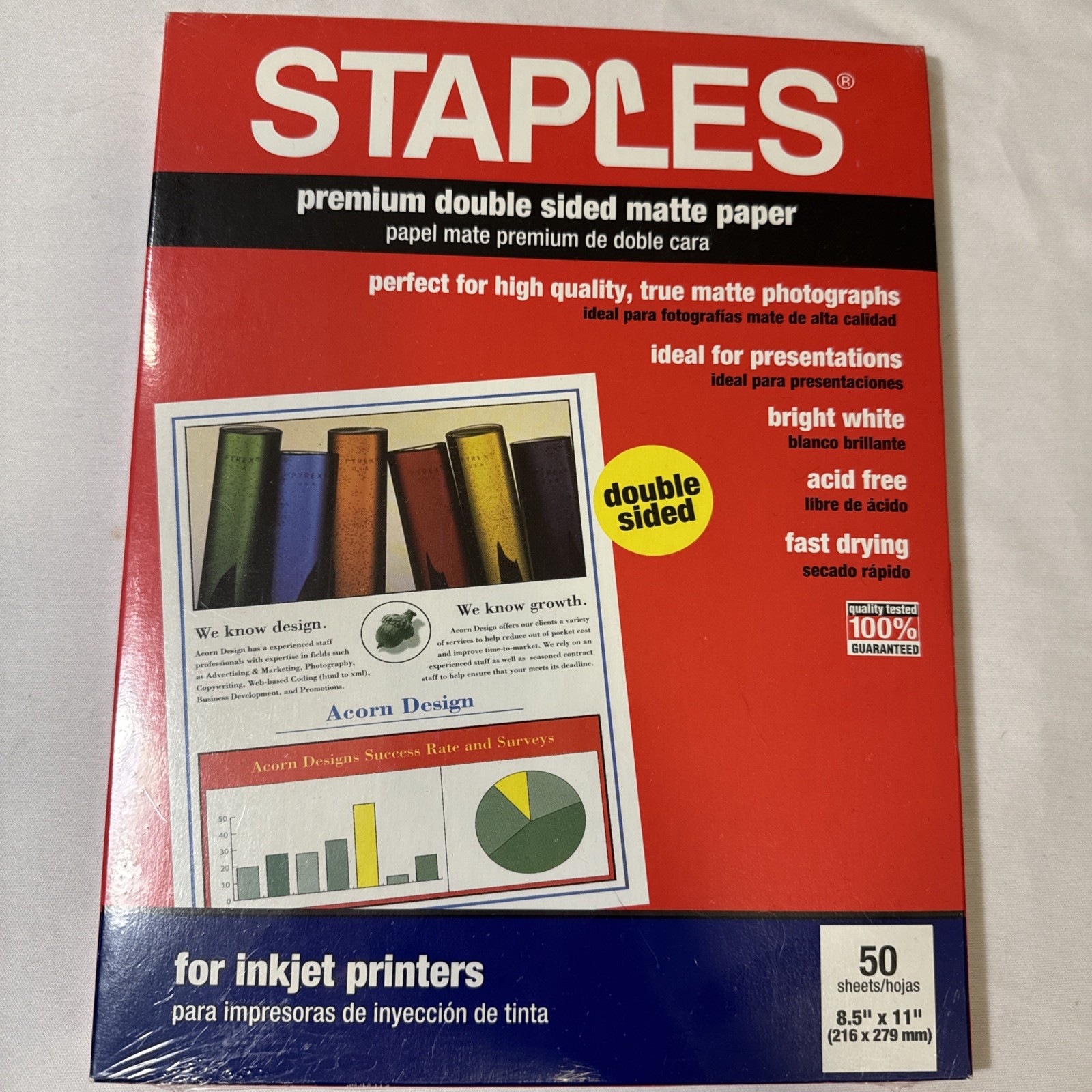 STAPLES Premium Paper 8 1/2″ x 11″, Double Sided Matte 50 Sheet Pack NEW
