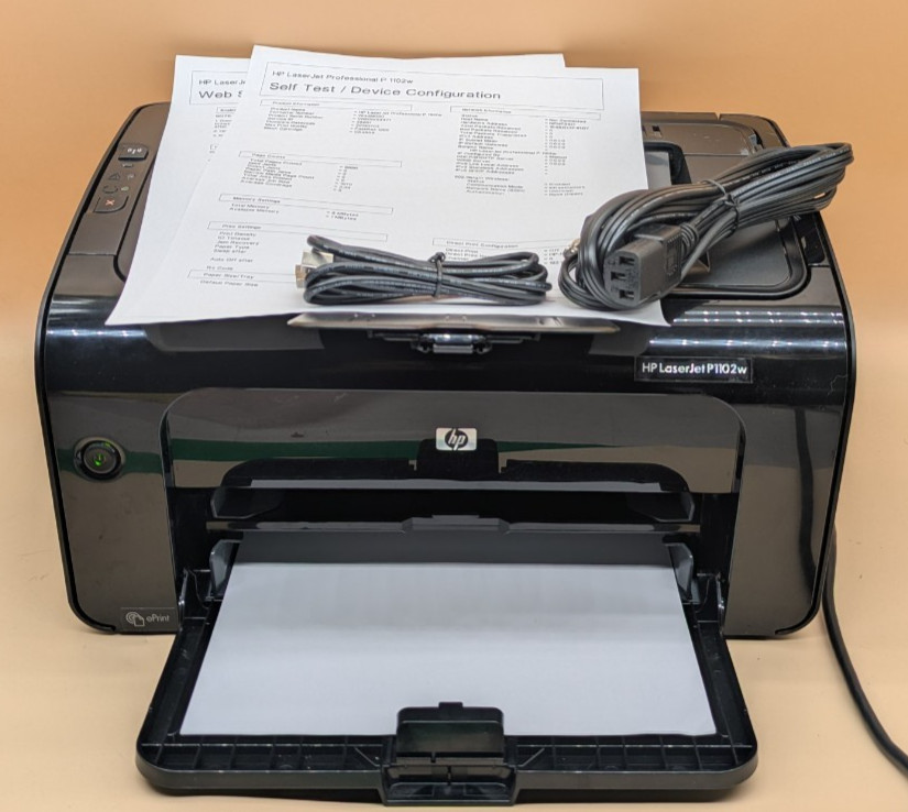 HP LaserJet Pro P1102w Printer Low 6,696 Page Count w/ Toner, Power Cord & USB
