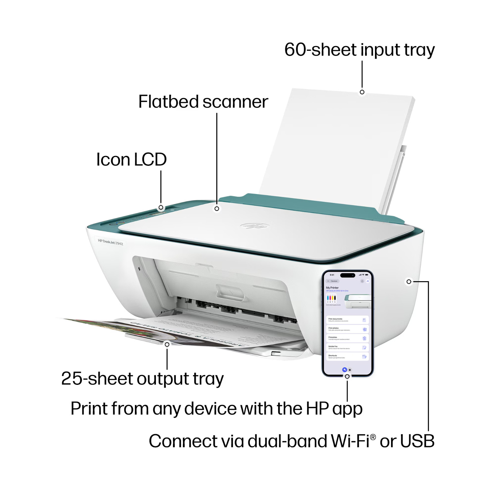 HP DeskJet 2942 Wireless All-in-One Color Inkjet Printer Blue FREE SHIP