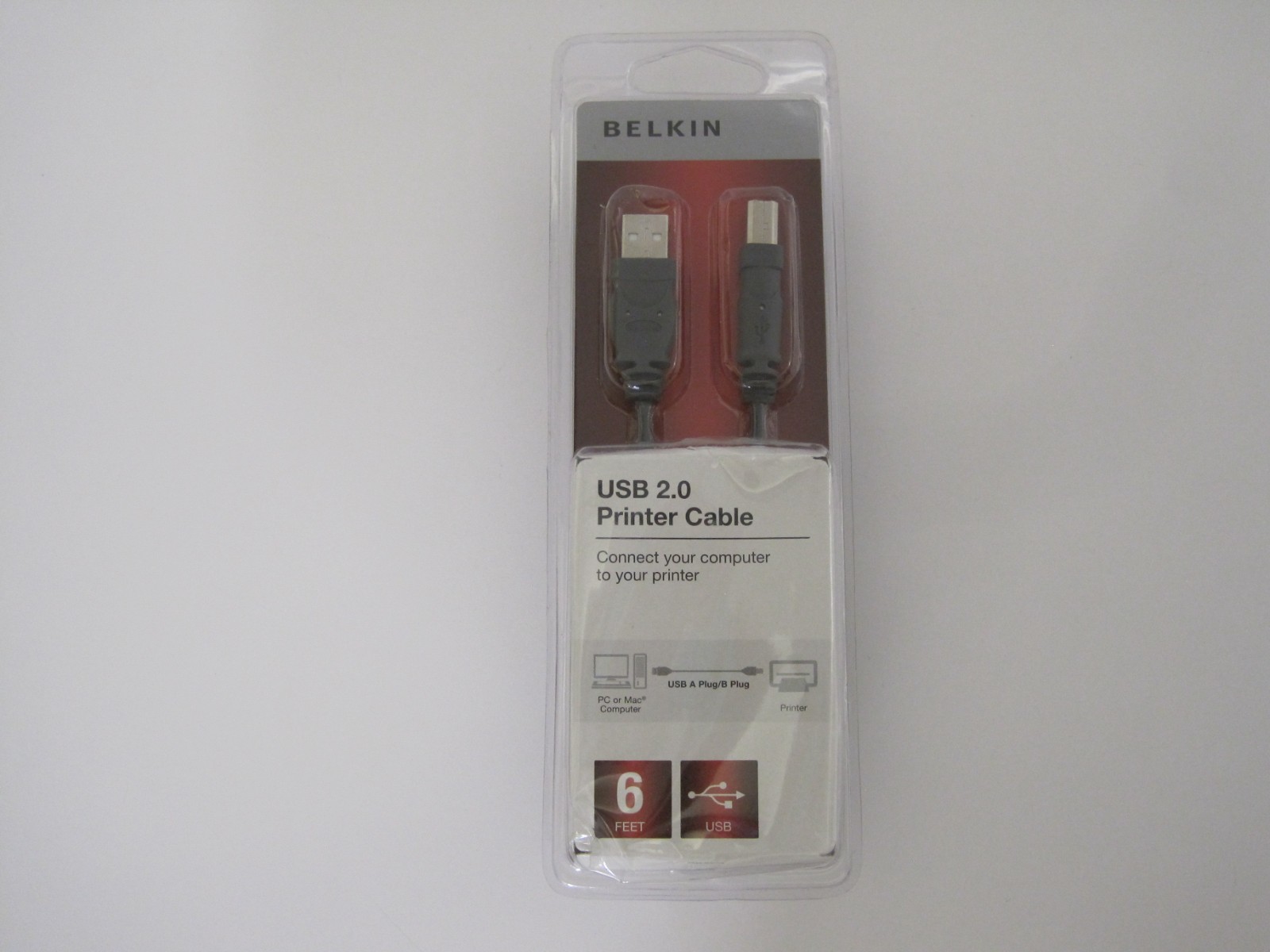 Belkin USB 2.0 Printer Cable 6 Foot USB A to USB B