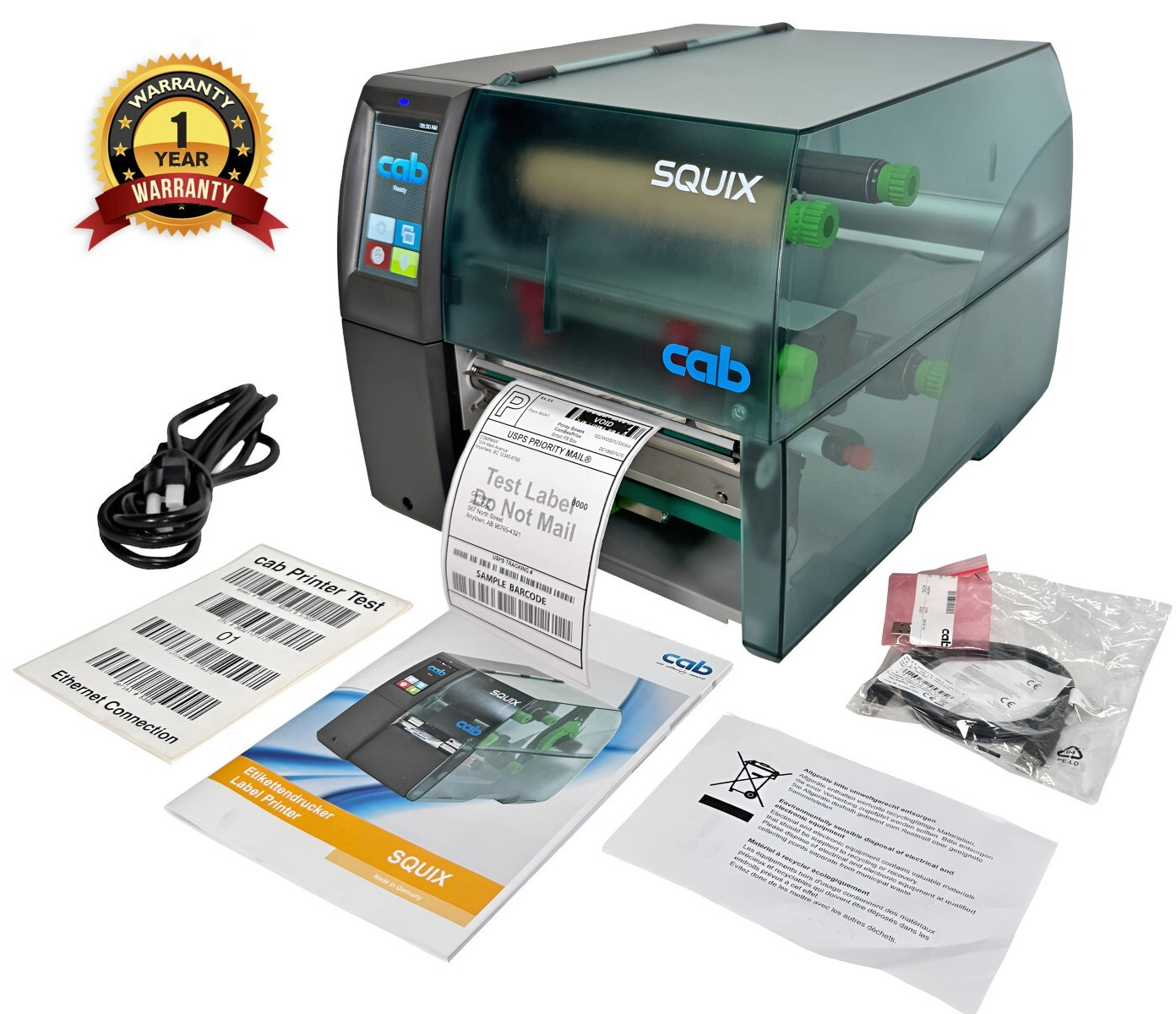 NEW Cab SQUIX 6.3/300P Thermal Transfer Label Printer 300dpi USB LAN Peel Rewind