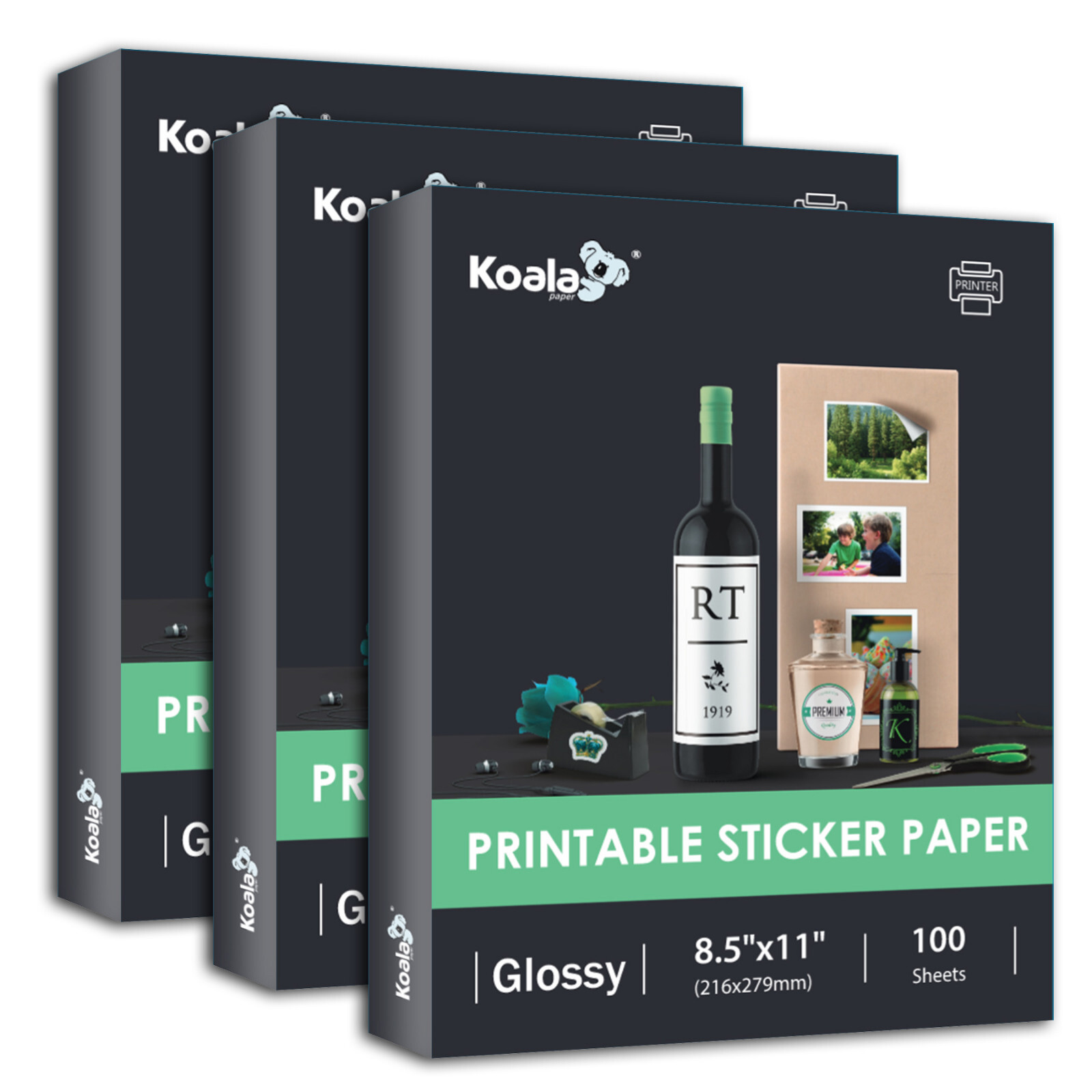 300 Sheets Koala Glossy Sticker Paper 8.5×11 for Inkjet & Laser Printers Label