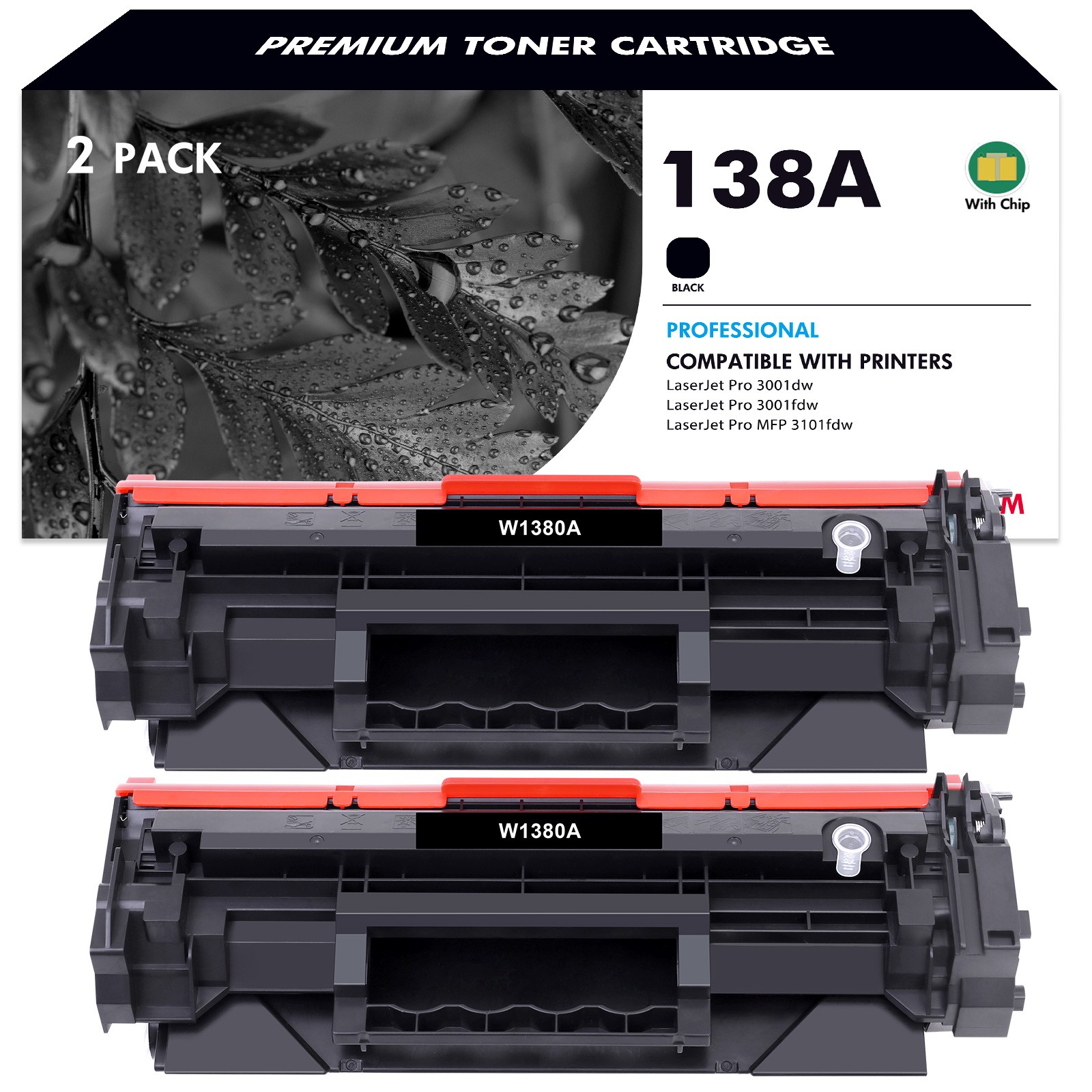 W1380A Toner Cartridge with Chip for 138A HP LaserJet Pro 3001dw MFP 3101fdw LOT