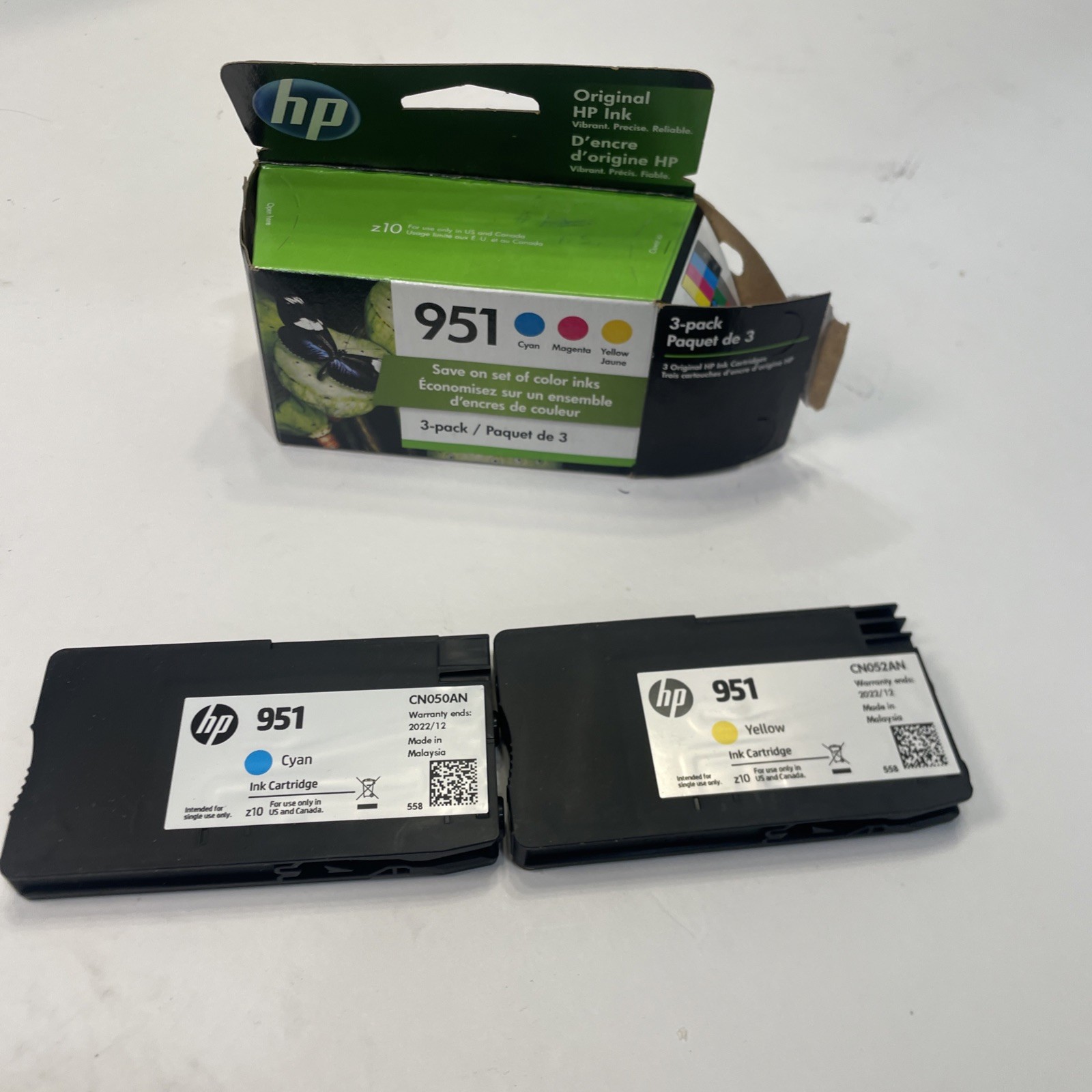 HP 951 Cyan Yellow Ink Cartridge 3-Pack Expired Dec 2022 NO MAGENTA