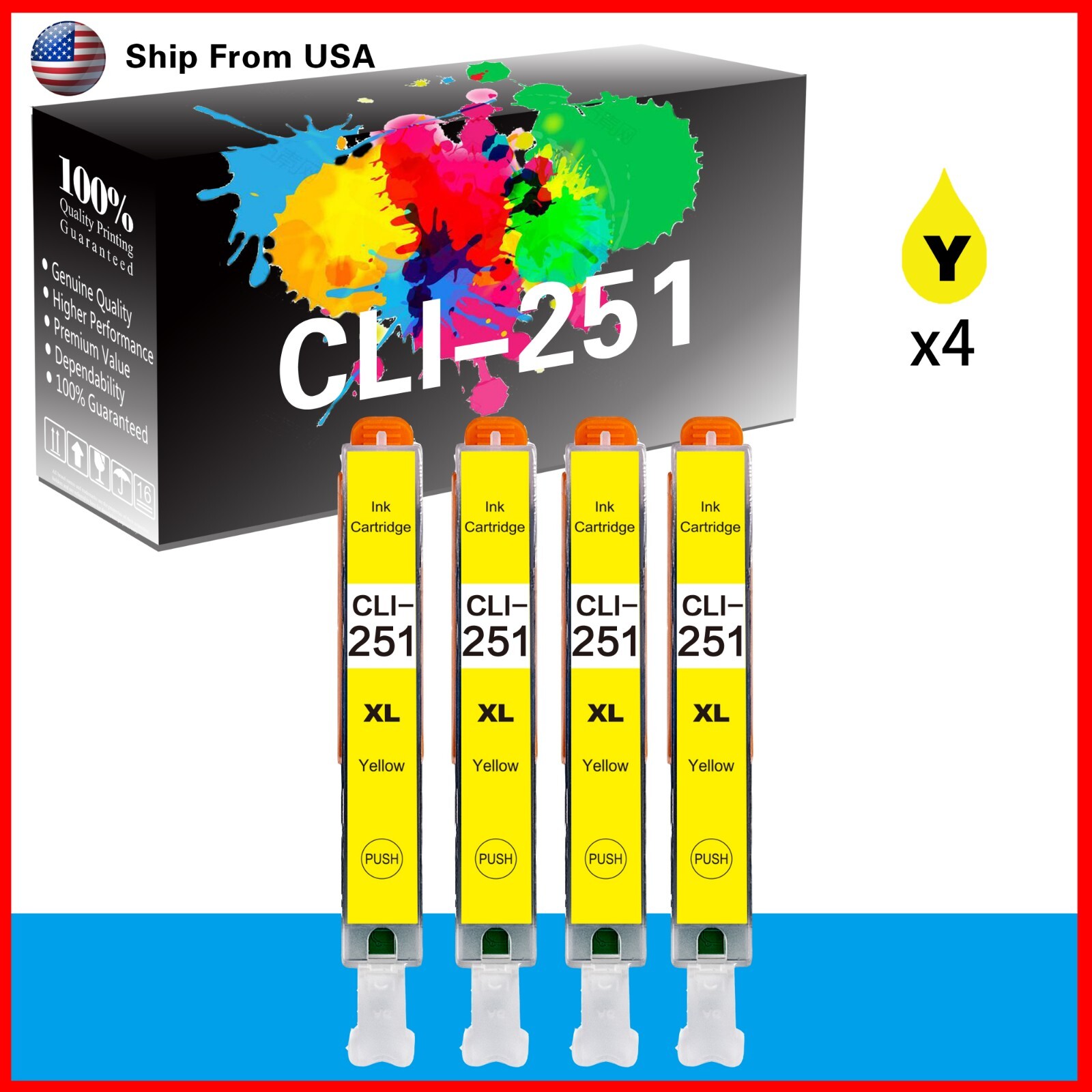4PK CLI 251XL Ink Cartridge for Pixma IP7220 IP8720 iX6820 Printer