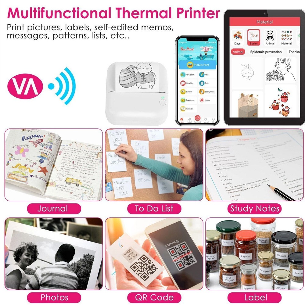 Mini Thermal Printer Pocket Photo Printer Wireless Printer or Label Paper
