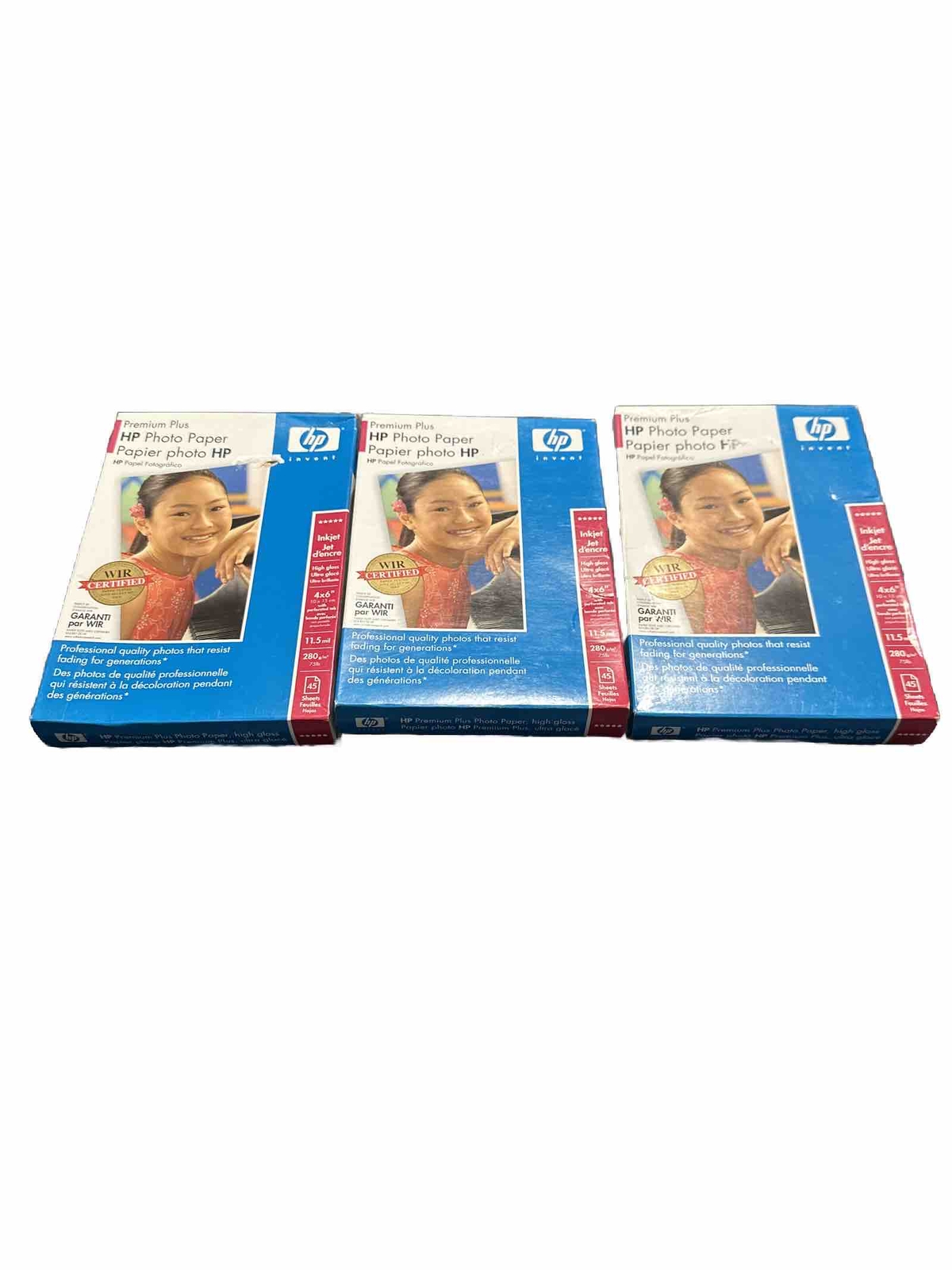 3x Genuine HP Q5519A Premium Plus Photo Paper Glossy 4×6 45 Sheets/Box NIB 135