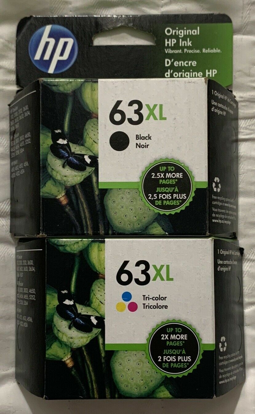 HP 63XL Black Tricolor Combo L0R44BN -F6U63AN & F6U64AN Genuine Sealed Foil Pack